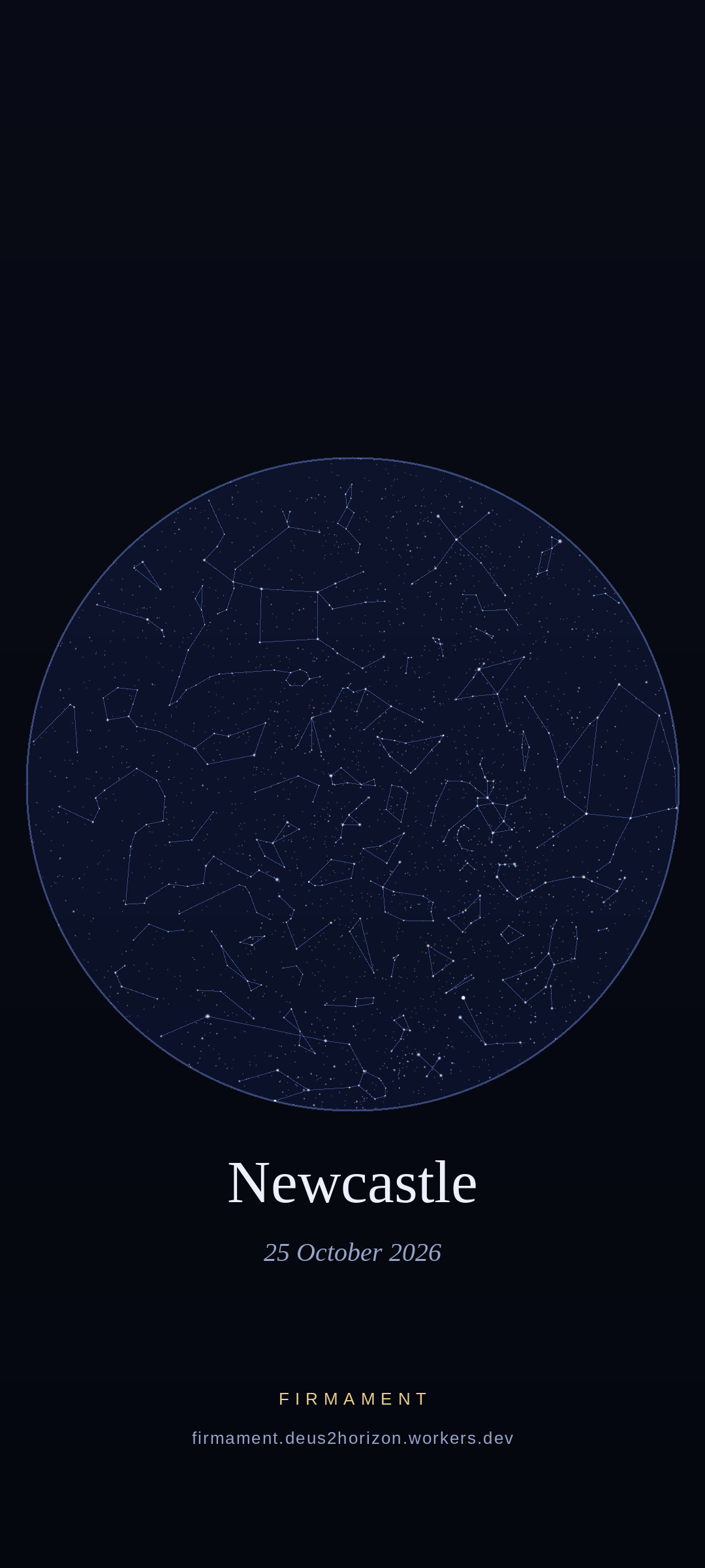 Night sky over Newcastle, Australia on 25 October 2026