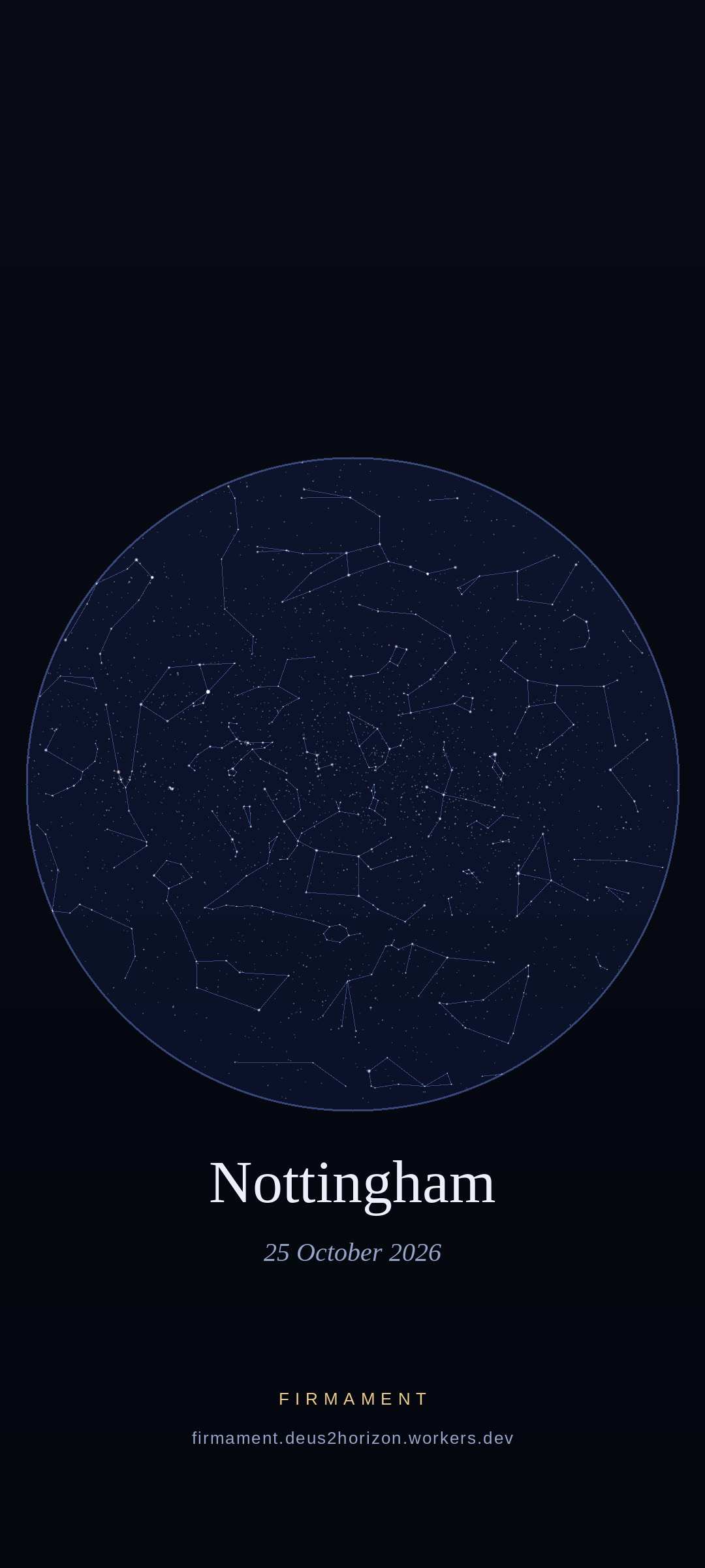 Night sky over Nottingham, United Kingdom on 25 October 2026