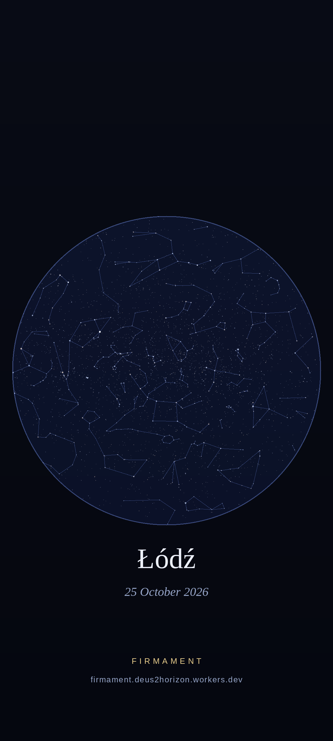 Cielo notturno sopra Łódź, Poland il 25 ottobre 2026