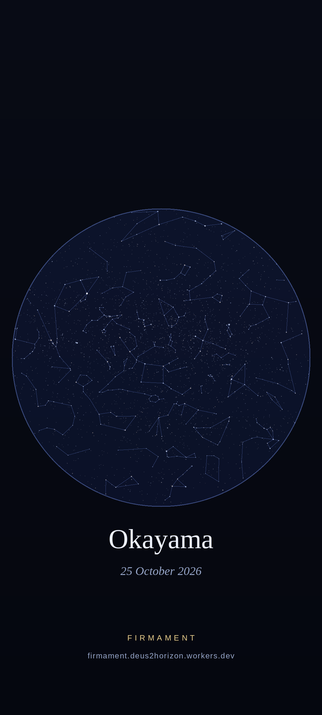 Céu noturno sobre Okayama, Japan em 25 de outubro de 2026