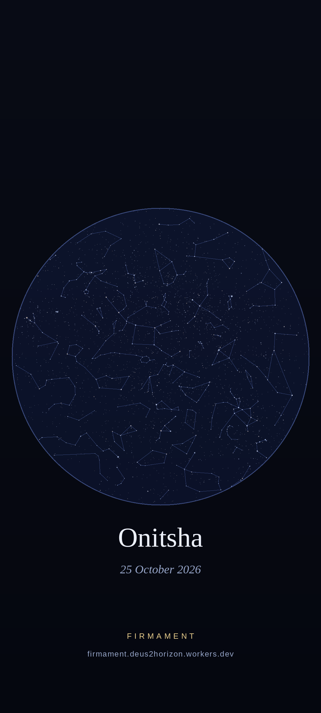 Cielo notturno sopra Onitsha, Nigeria il 25 ottobre 2026