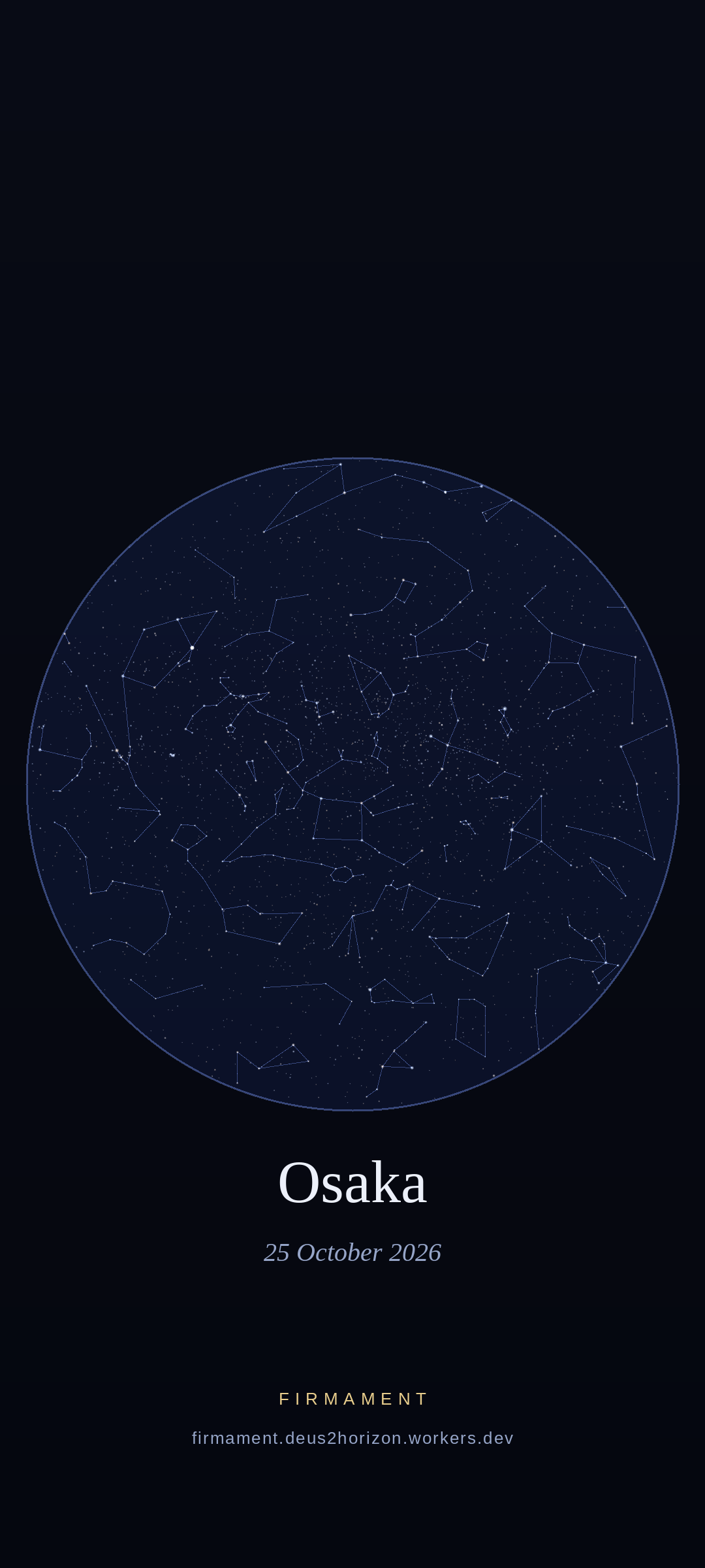 Cielo notturno sopra Osaka, Japan il 25 ottobre 2026