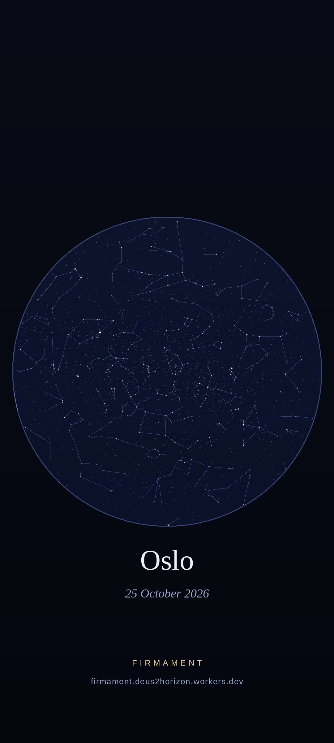 Night sky over Oslo, Norway on 25 October 2026