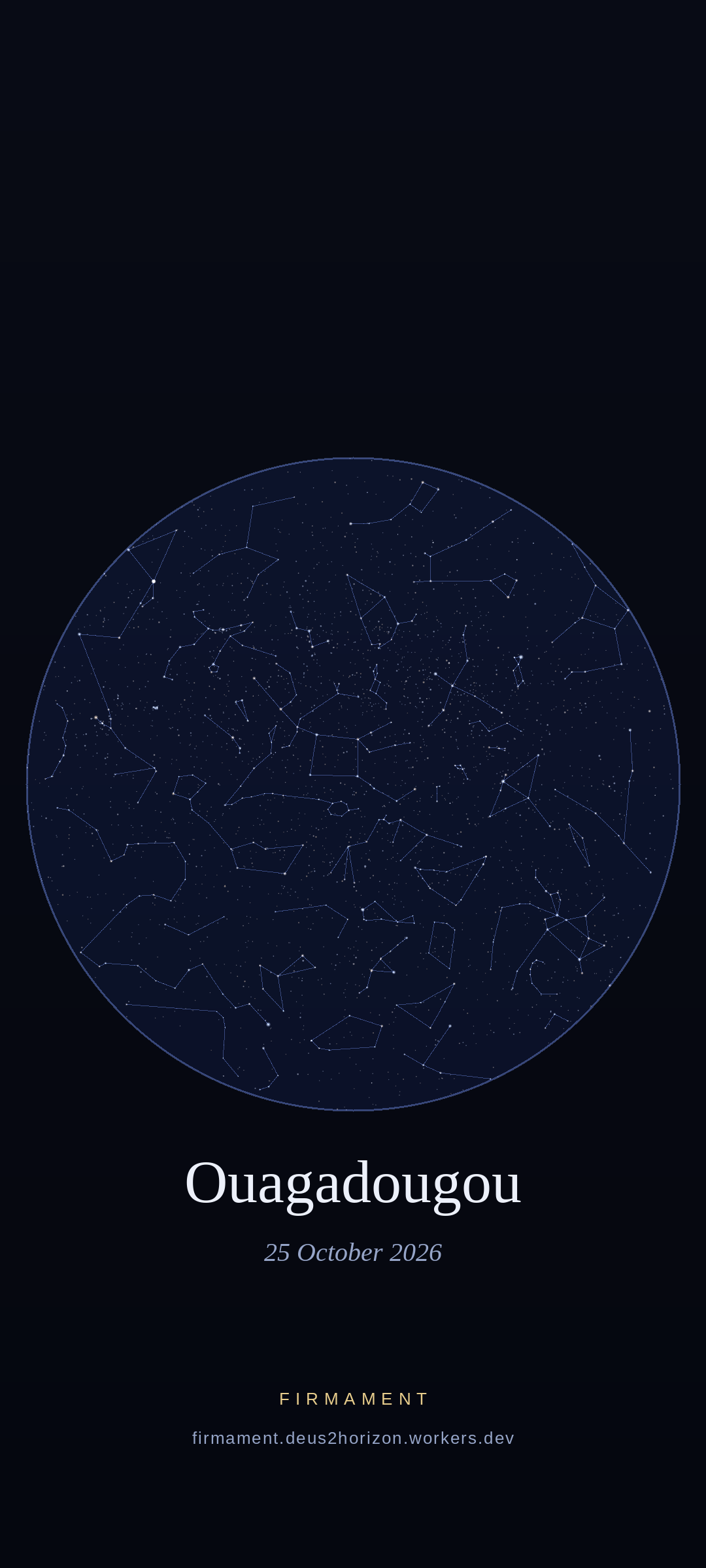 Céu noturno sobre Ouagadougou, Burkina Faso em 24 de outubro de 2026