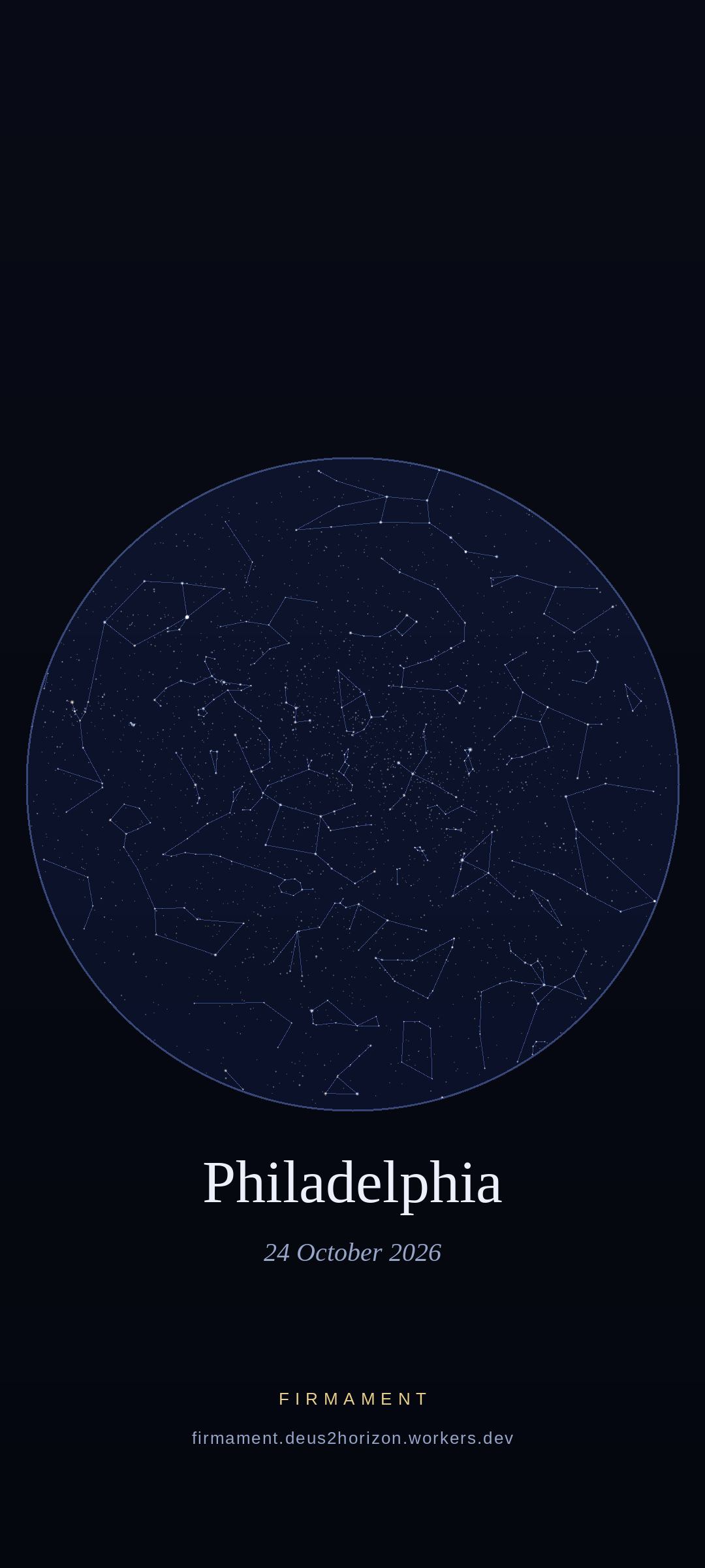 Cielo nocturno sobre Philadelphia, United States el 24 de octubre de 2026