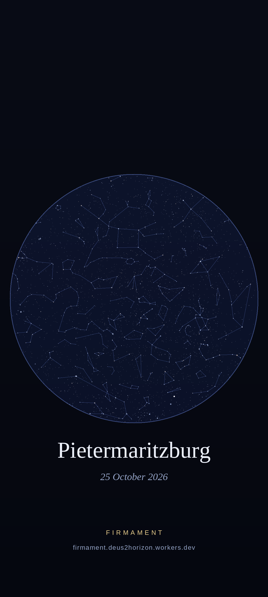 Cielo notturno sopra Pietermaritzburg, South Africa il 25 ottobre 2026