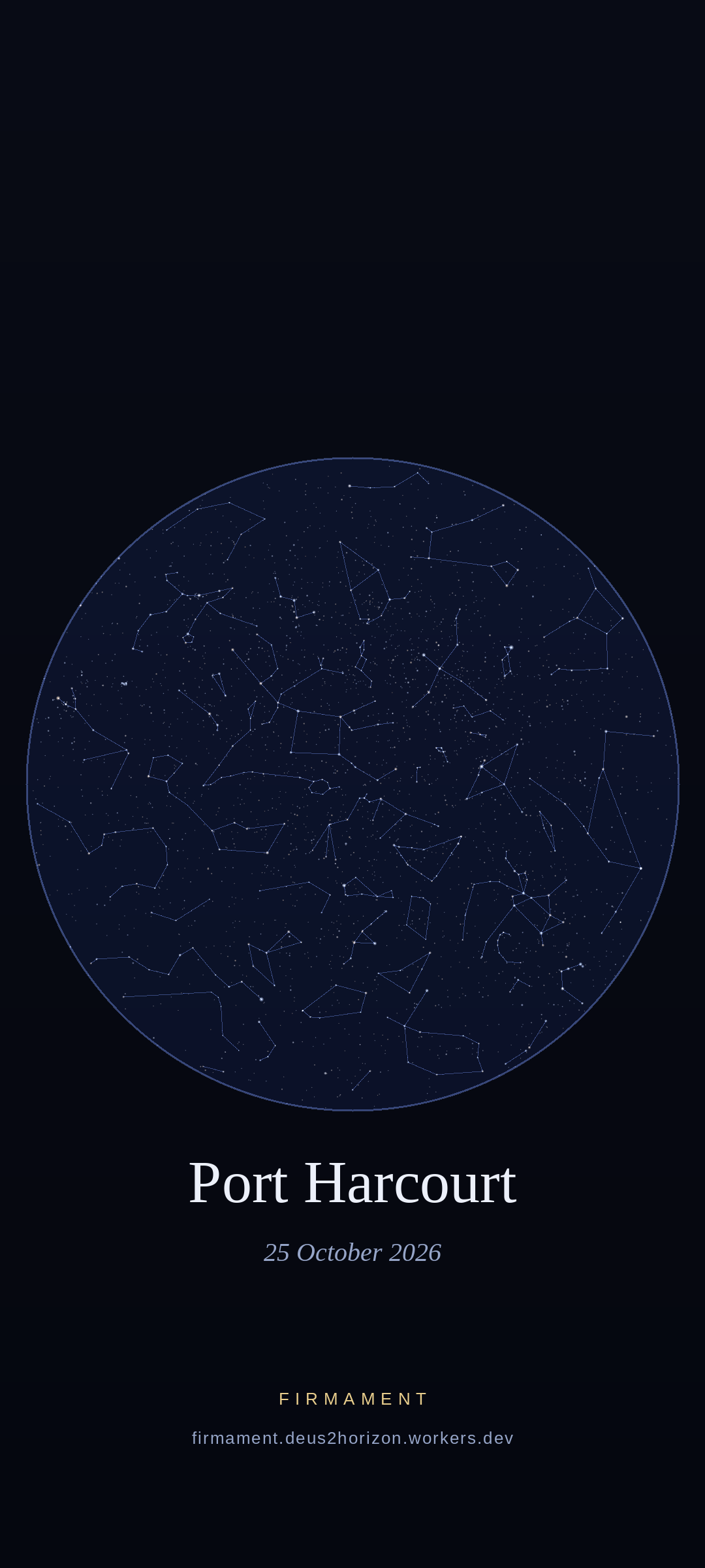 Cielo notturno sopra Port Harcourt, Nigeria il 25 ottobre 2026