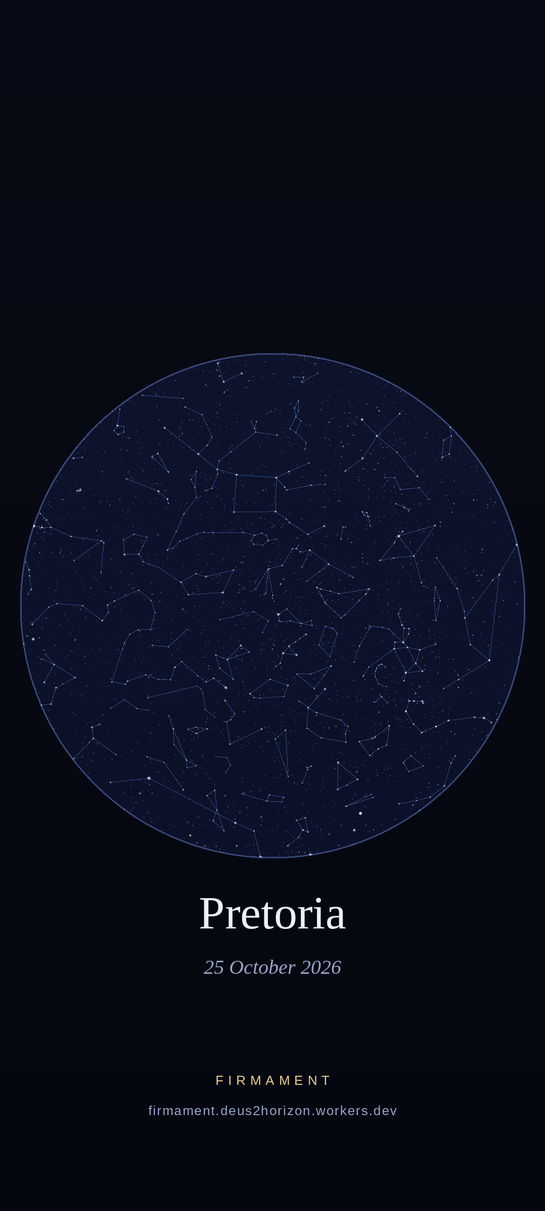 Night sky over Pretoria, South Africa on 25 October 2026
