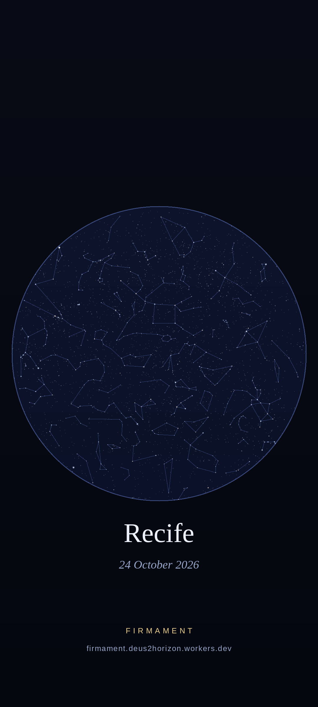 Night sky over Recife, Brazil on 24 October 2026