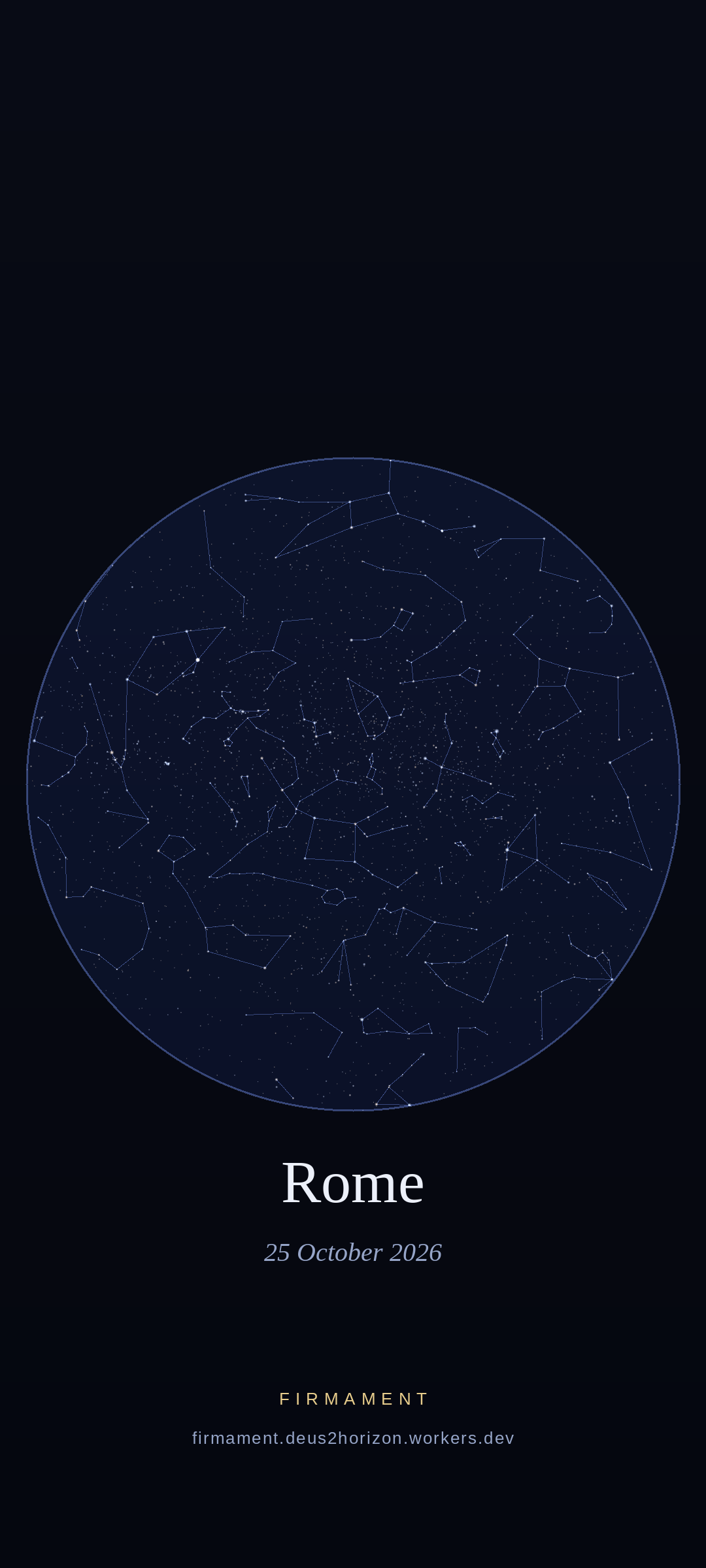 Night sky over Rome, Italy on 25 October 2026