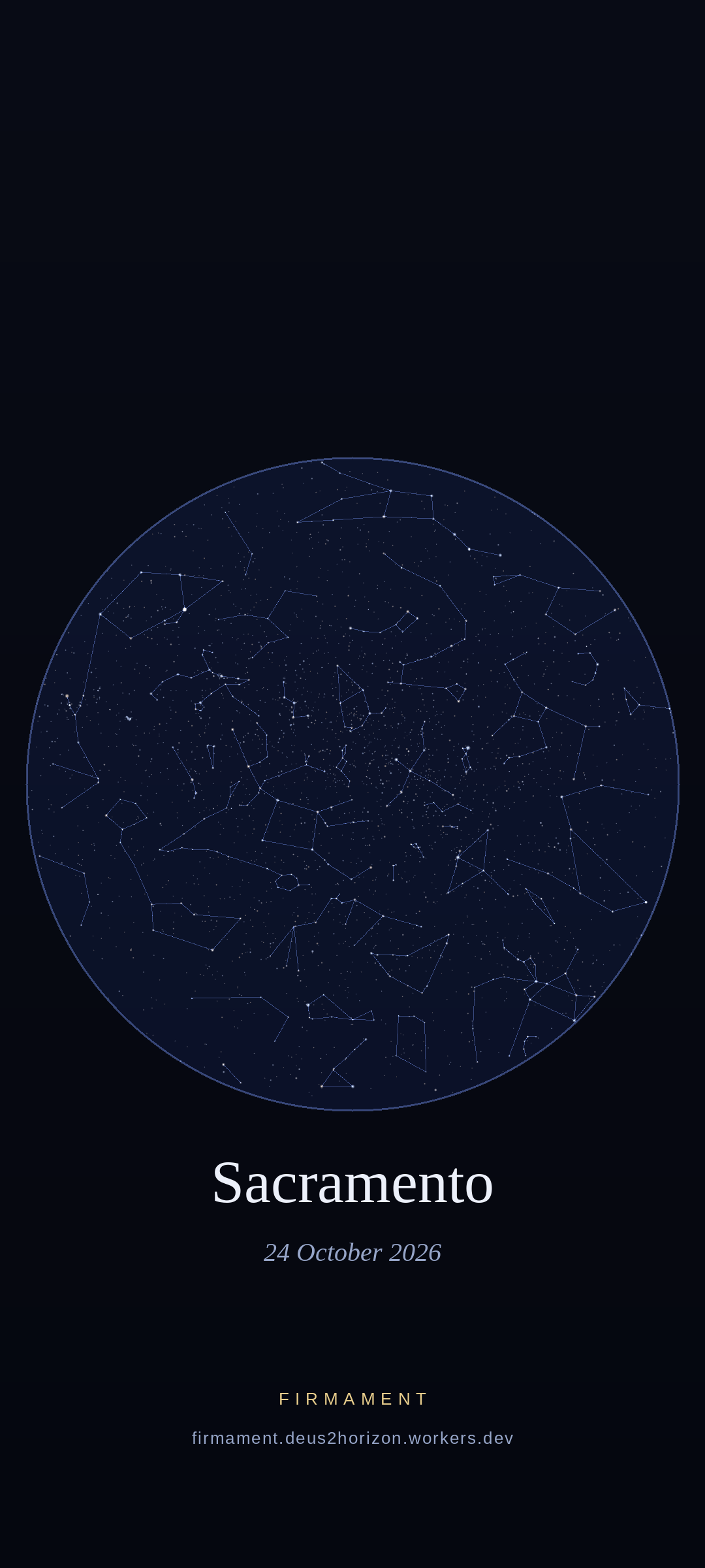 Céu noturno sobre Sacramento, United States em 24 de outubro de 2026