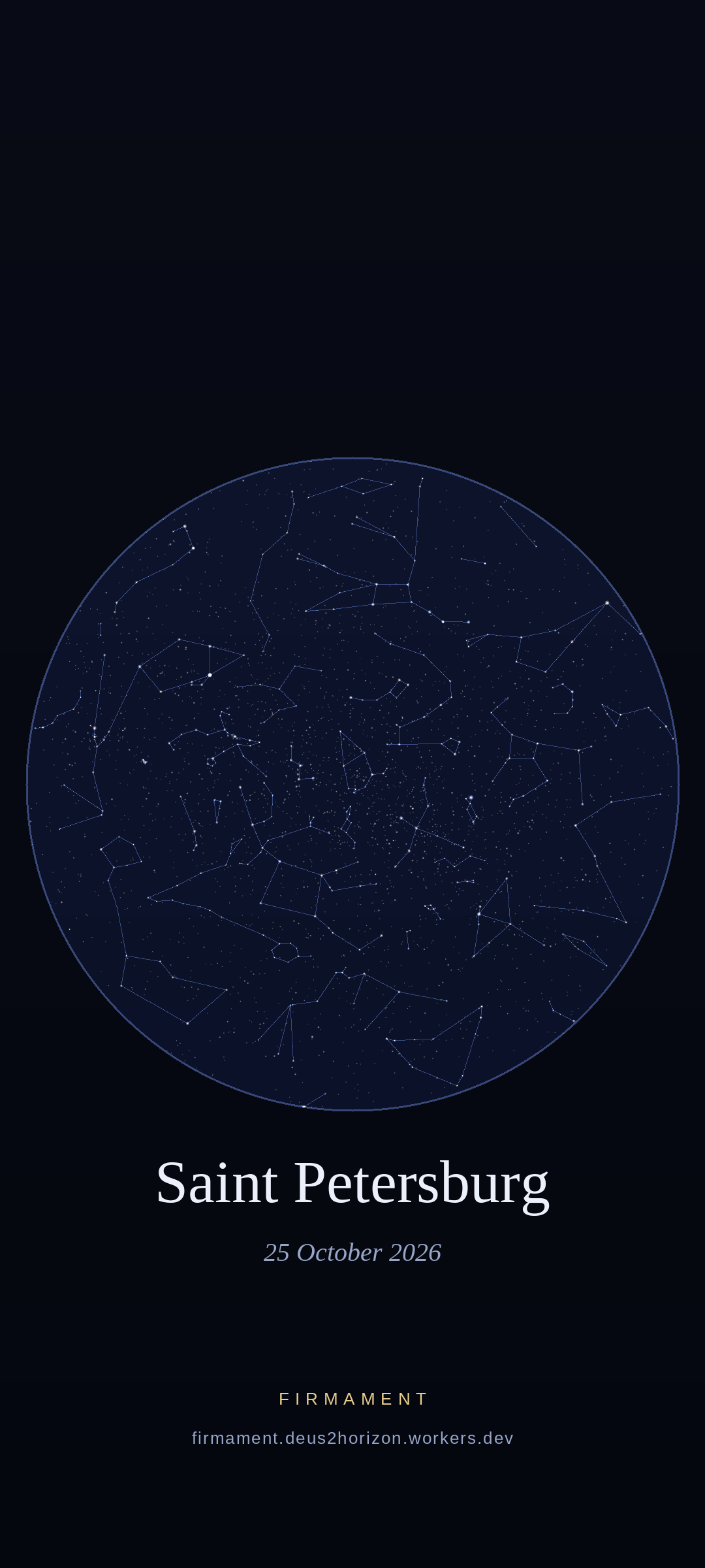 Cielo notturno sopra Saint Petersburg, Russia il 25 ottobre 2026