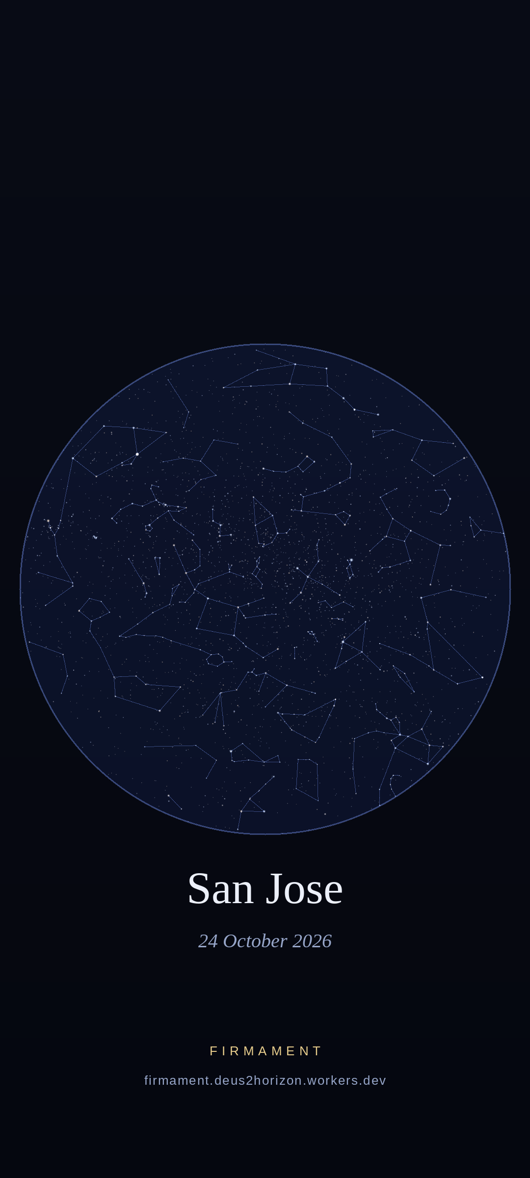 Céu noturno sobre San Jose, United States em 24 de outubro de 2026