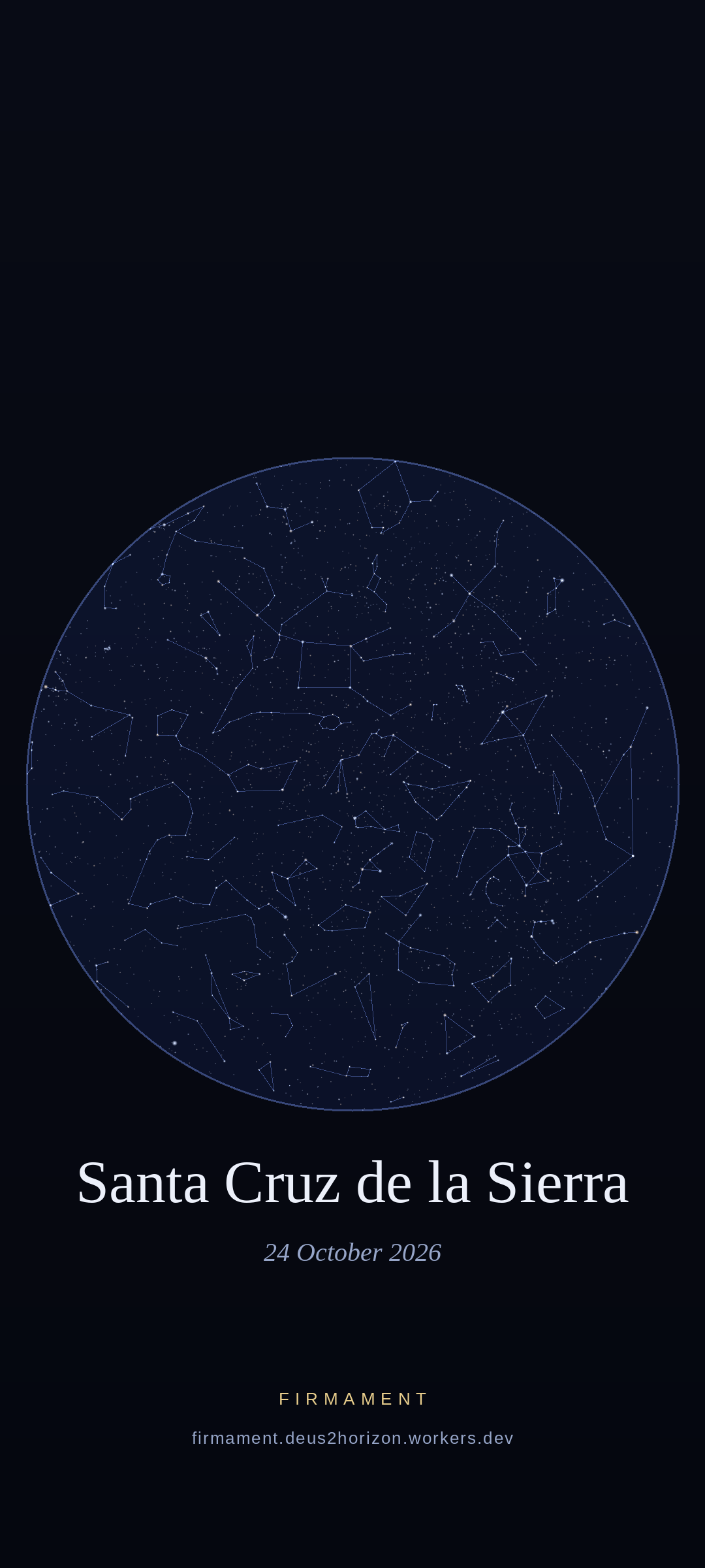 Cielo notturno sopra Santa Cruz de la Sierra, Bolivia il 24 ottobre 2026