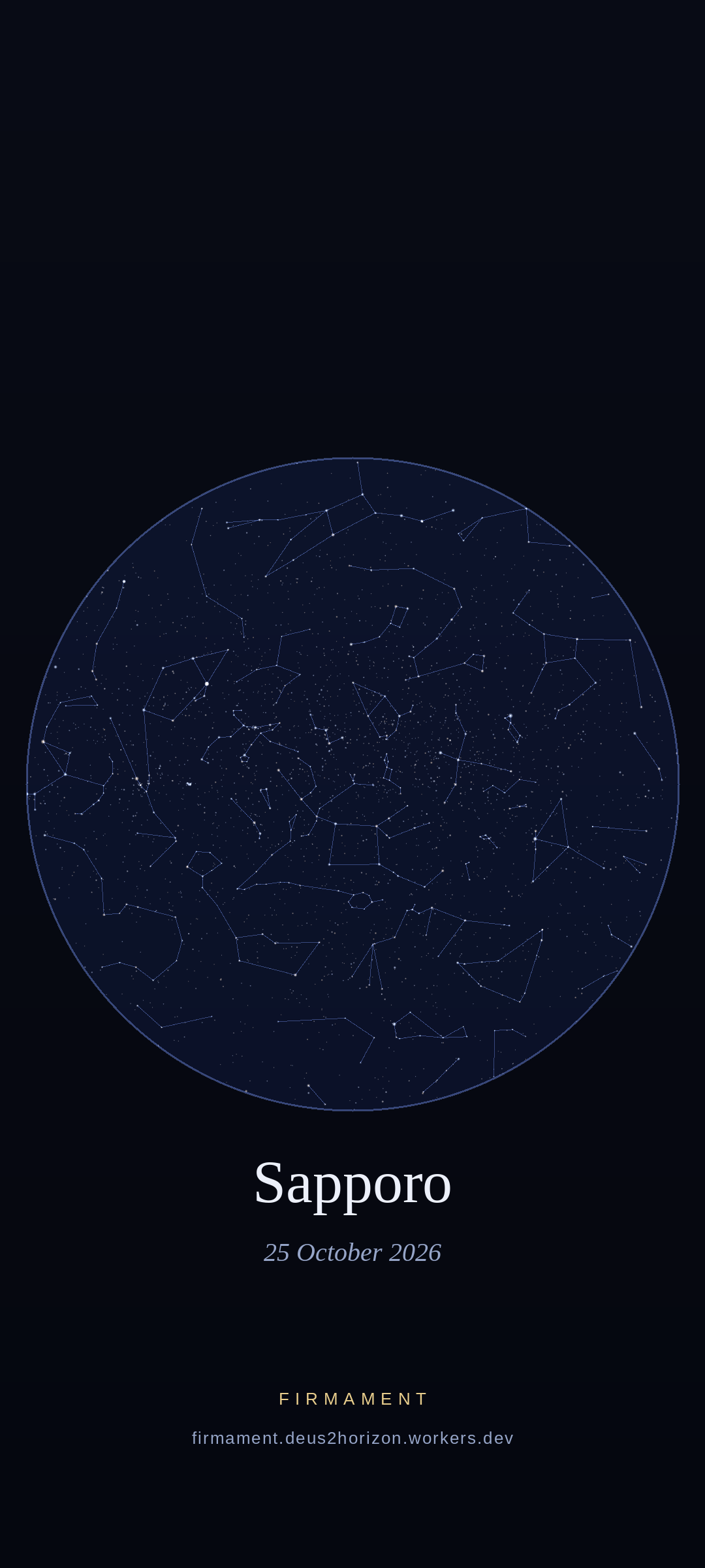 Cielo nocturno sobre Sapporo, Japan el 25 de octubre de 2026