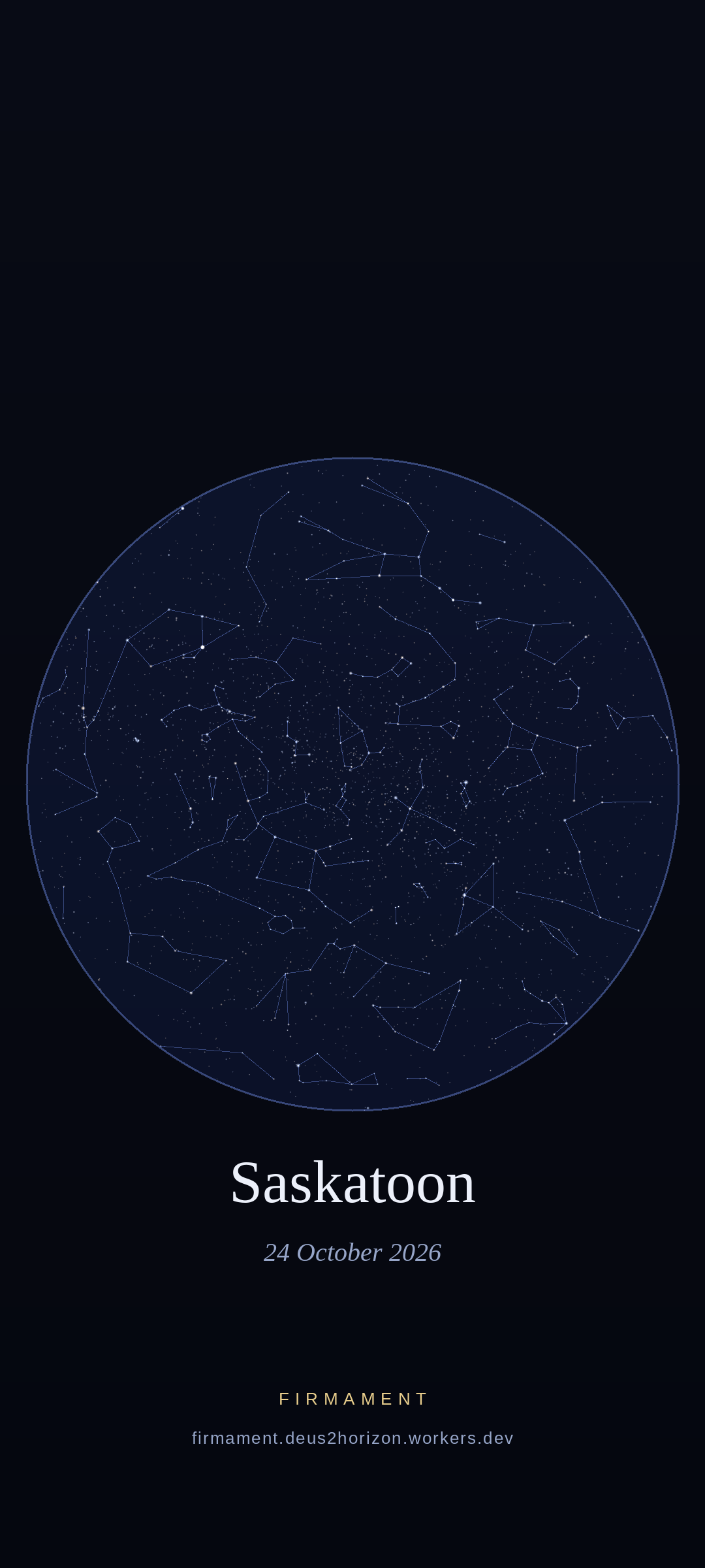 Night sky over Saskatoon, Canada on 24 October 2026