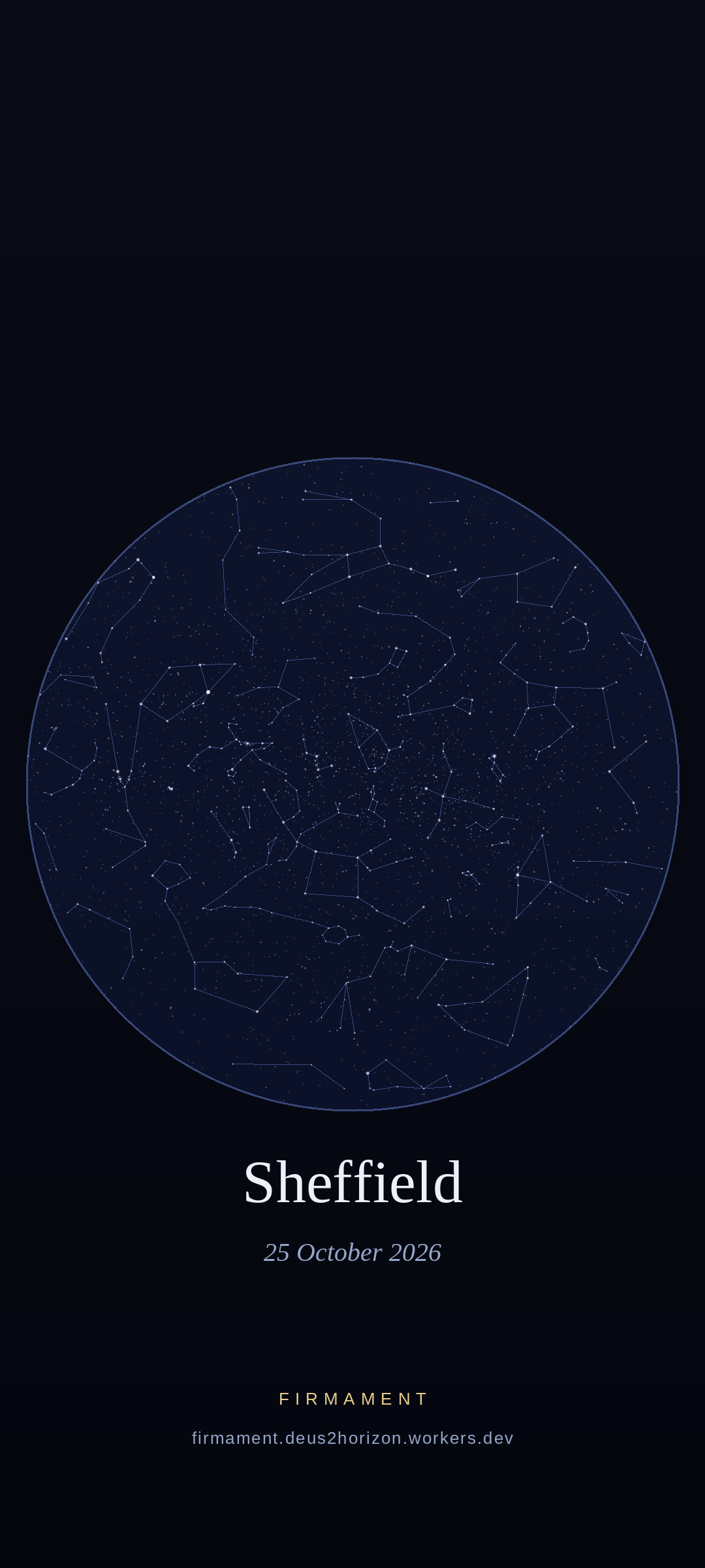 Night sky over Sheffield, United Kingdom on 25 October 2026