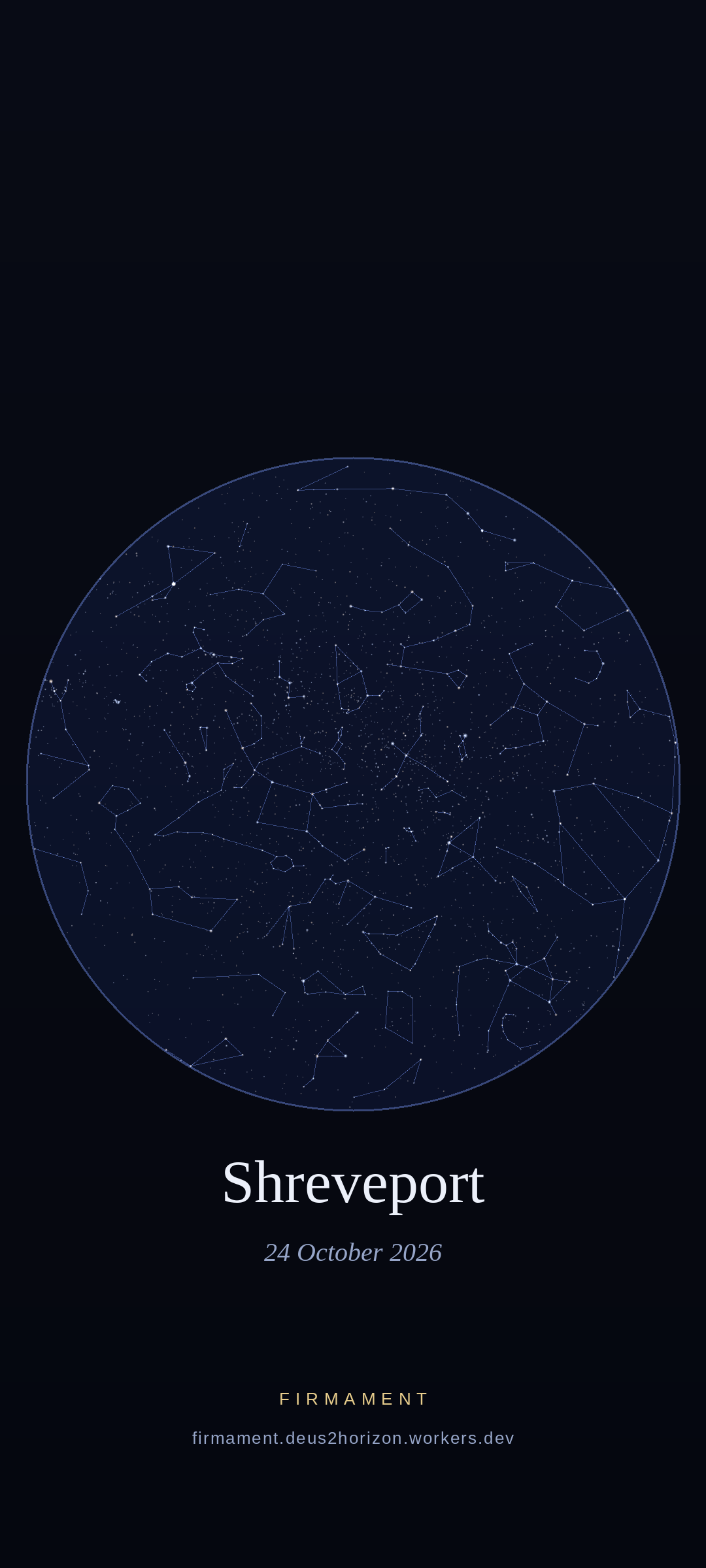 Night sky over Shreveport, United States on 24 October 2026