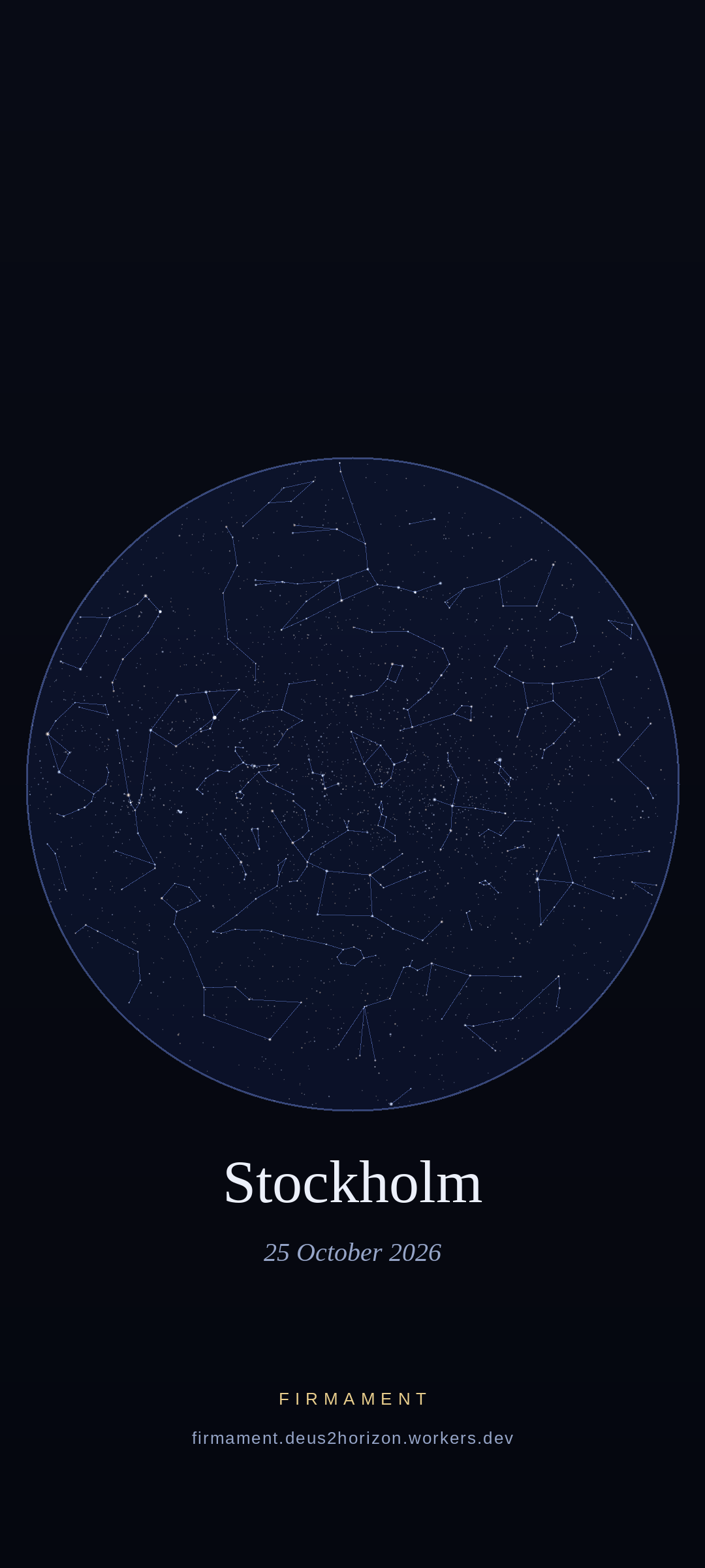Cielo notturno sopra Stockholm, Sweden il 25 ottobre 2026