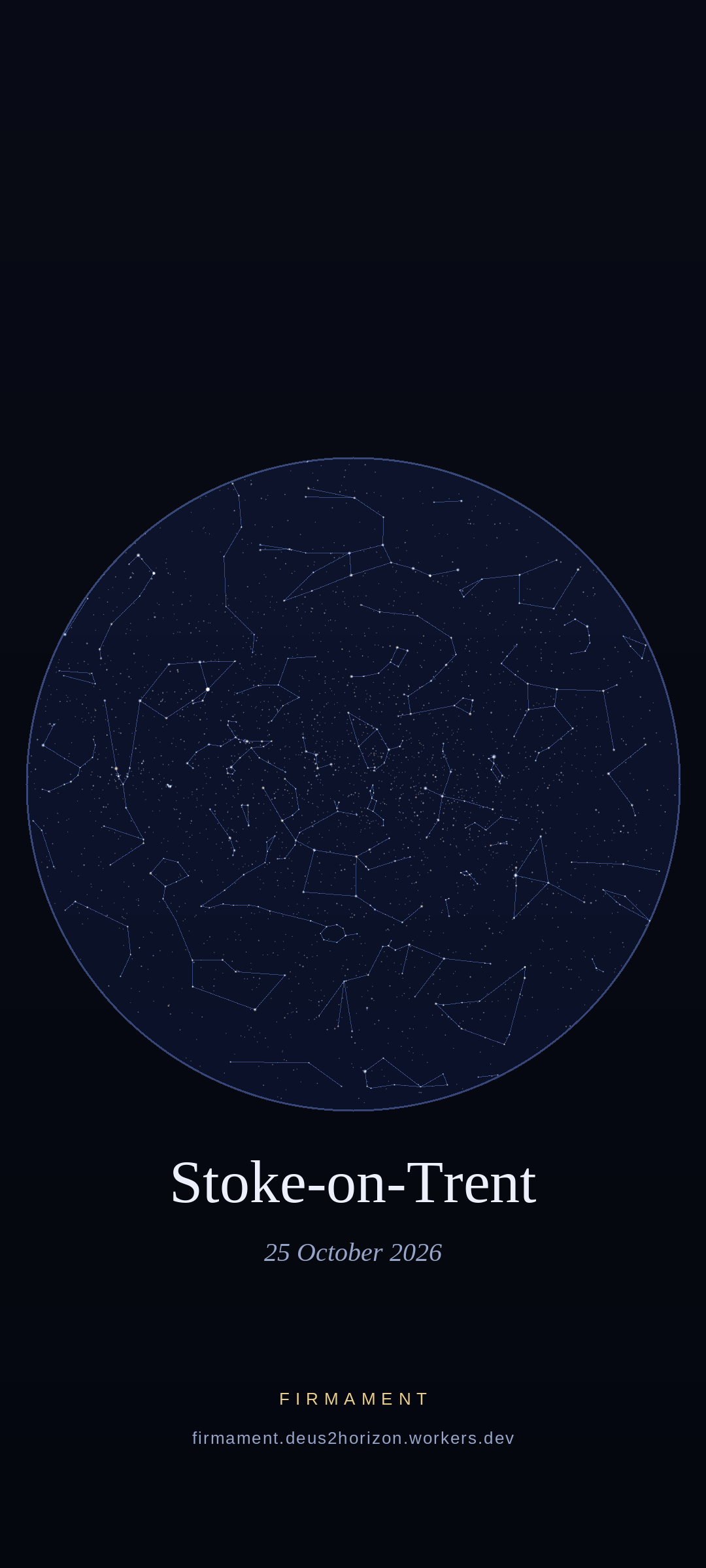 Ciel nocturne au-dessus de Stoke-on-Trent, United Kingdom le 25 octobre 2026