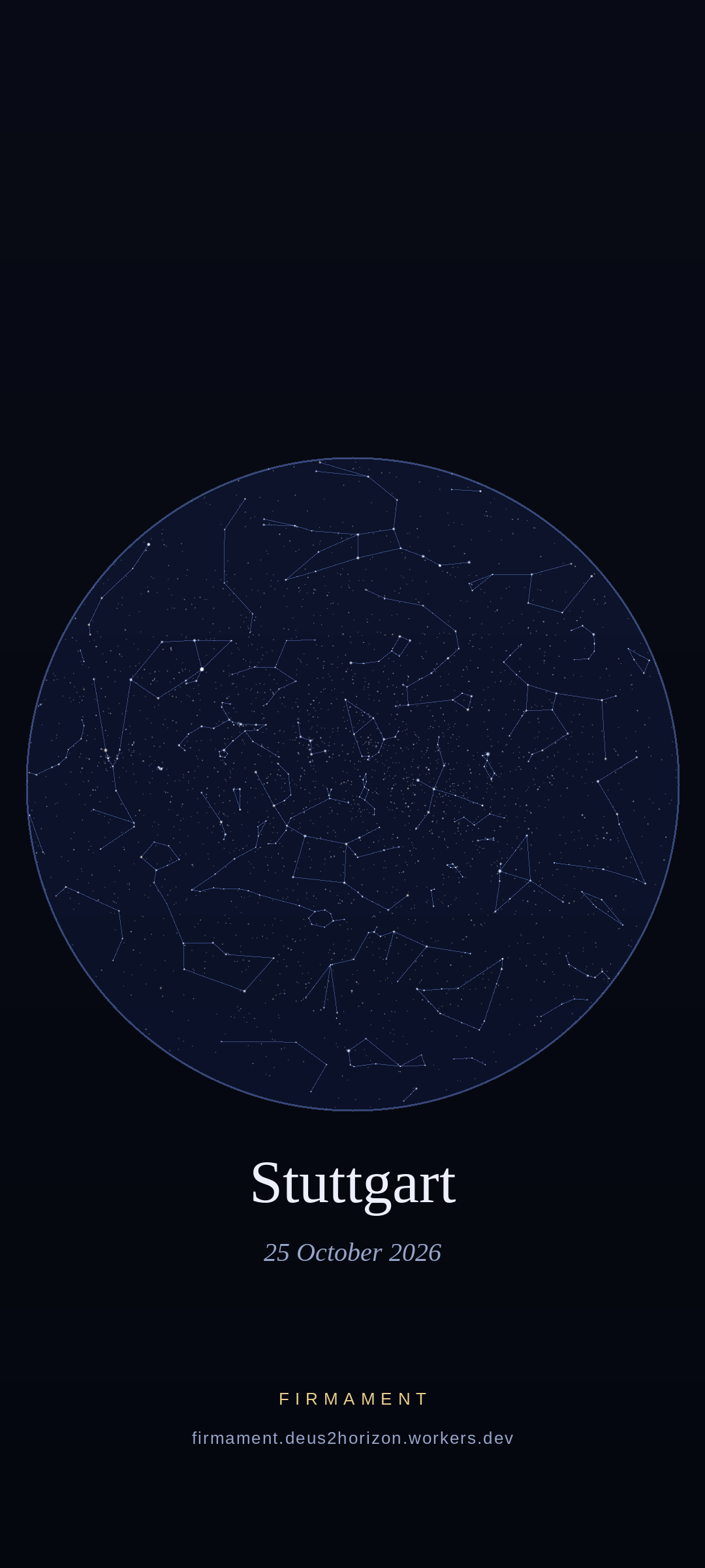 Cielo notturno sopra Stuttgart, Germany il 25 ottobre 2026