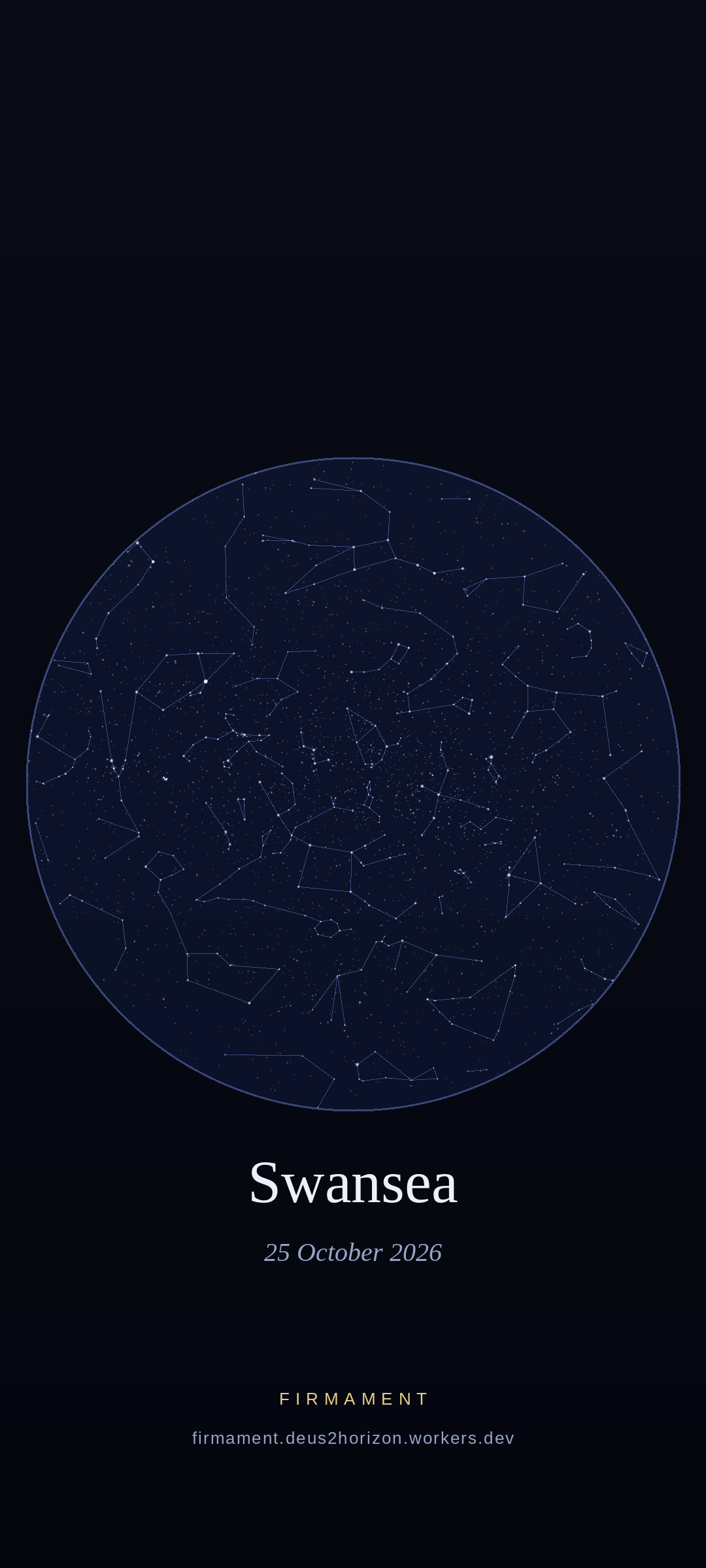 Céu noturno sobre Swansea, United Kingdom em 25 de outubro de 2026