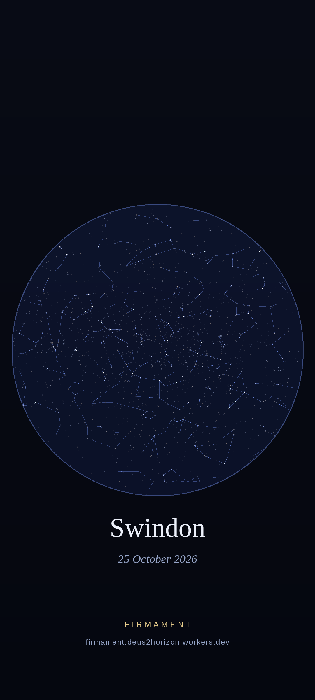 Cielo nocturno sobre Swindon, United Kingdom el 25 de octubre de 2026