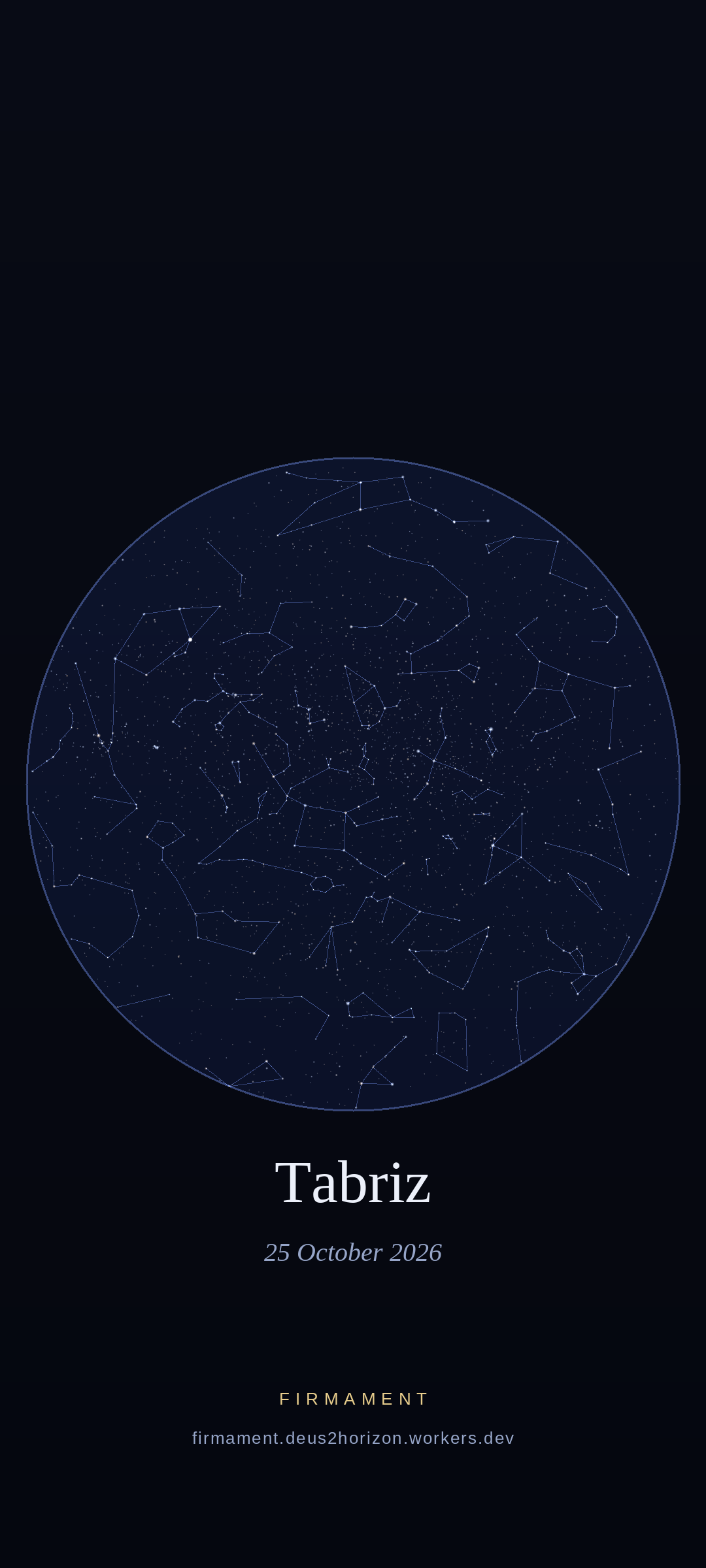 Cielo notturno sopra Tabriz, Iran il 25 ottobre 2026
