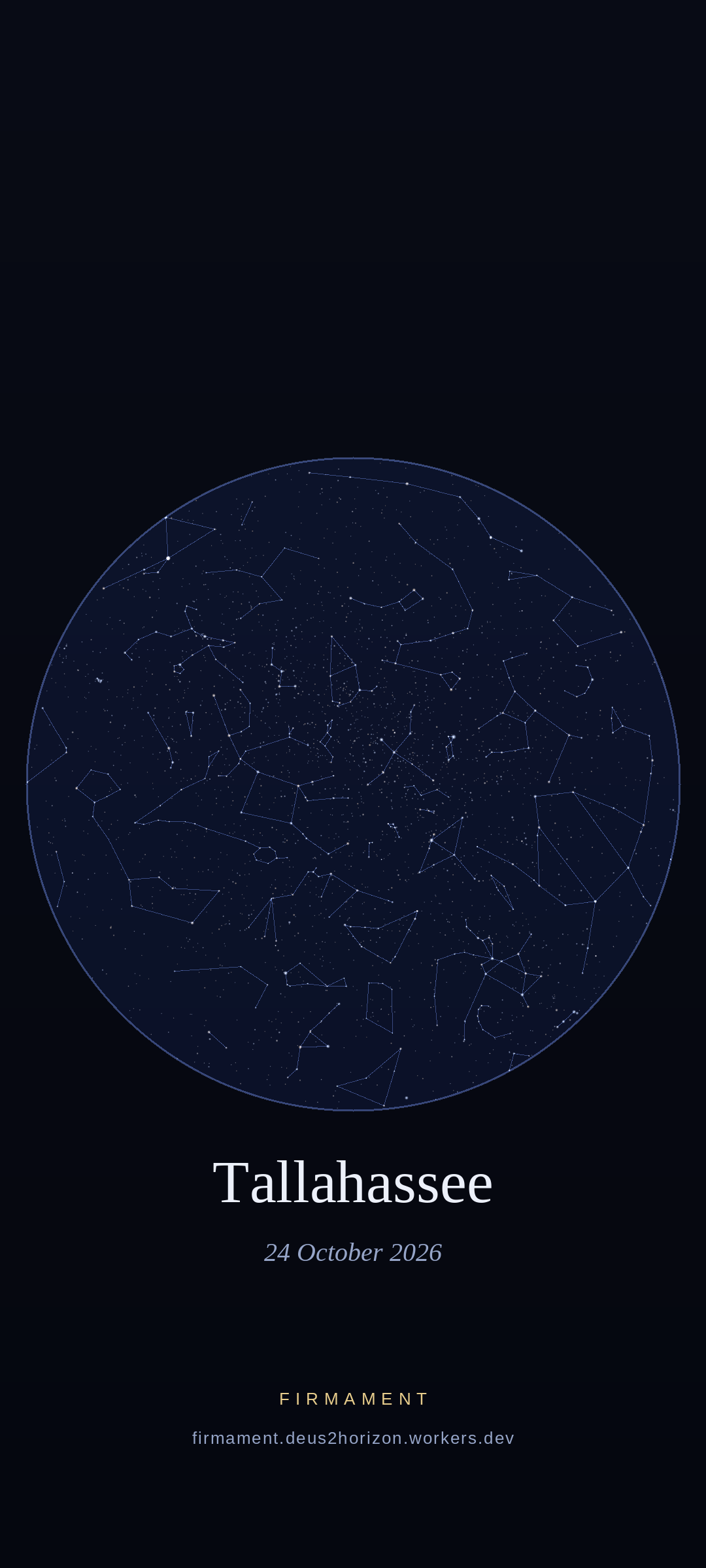 Céu noturno sobre Tallahassee, United States em 24 de outubro de 2026