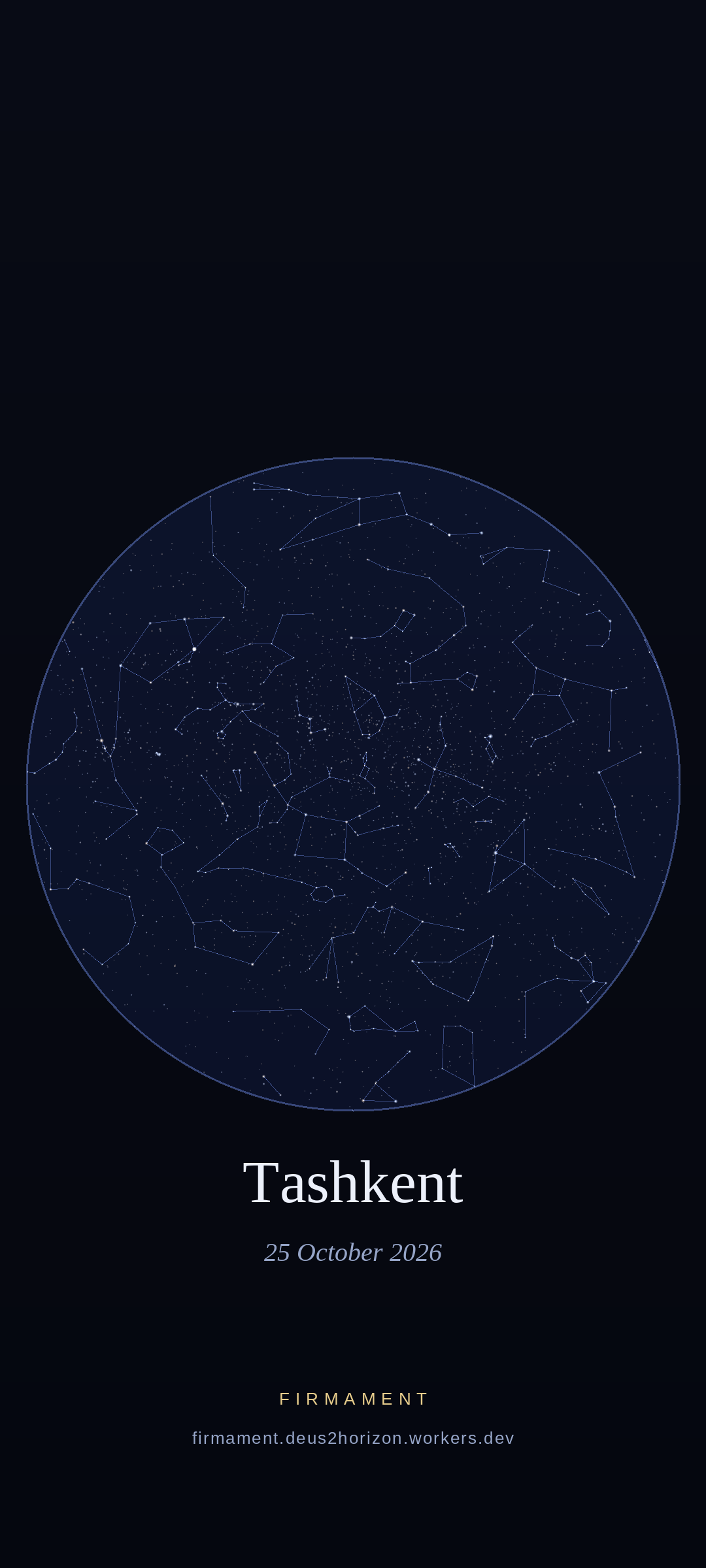 Céu noturno sobre Tashkent, Uzbekistan em 25 de outubro de 2026