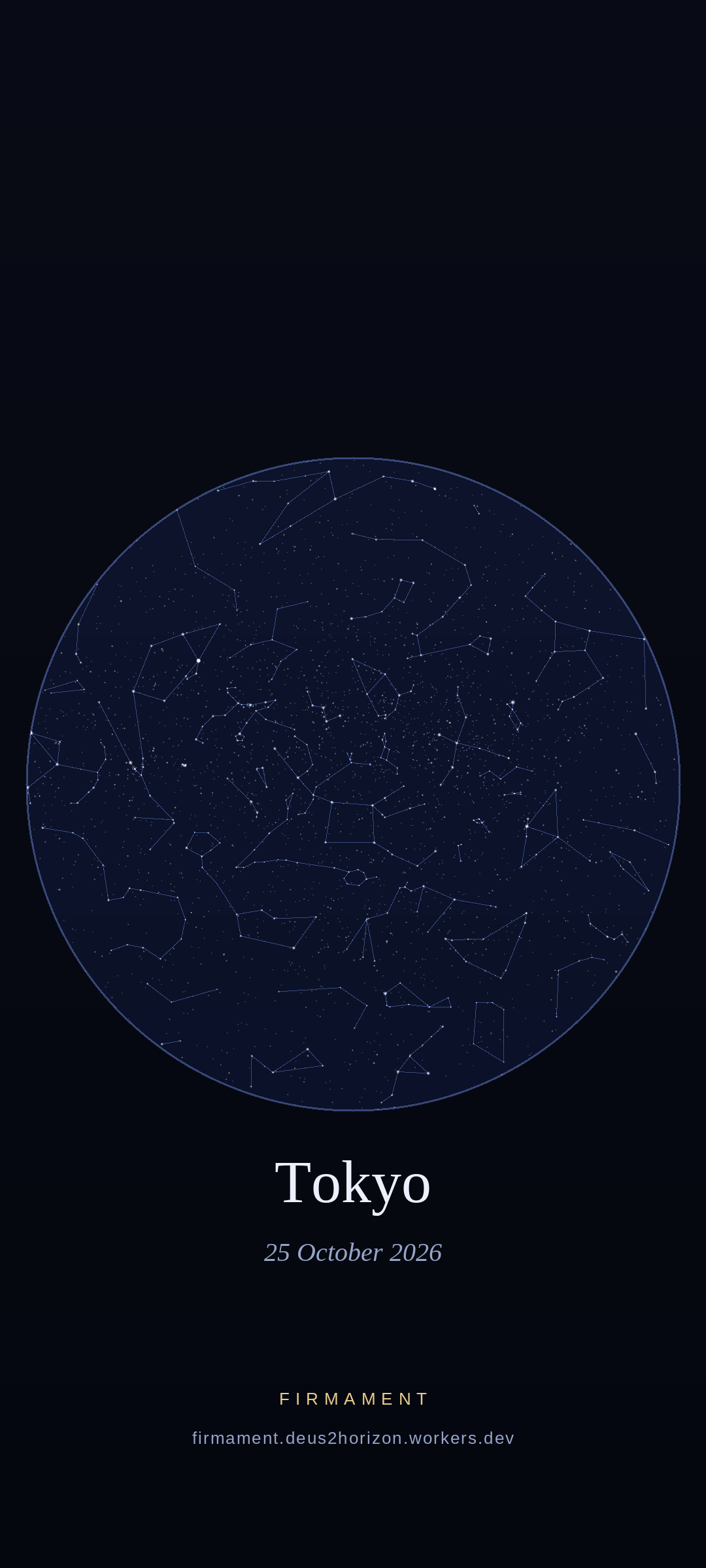 Cielo notturno sopra Tokyo, Japan il 25 ottobre 2026