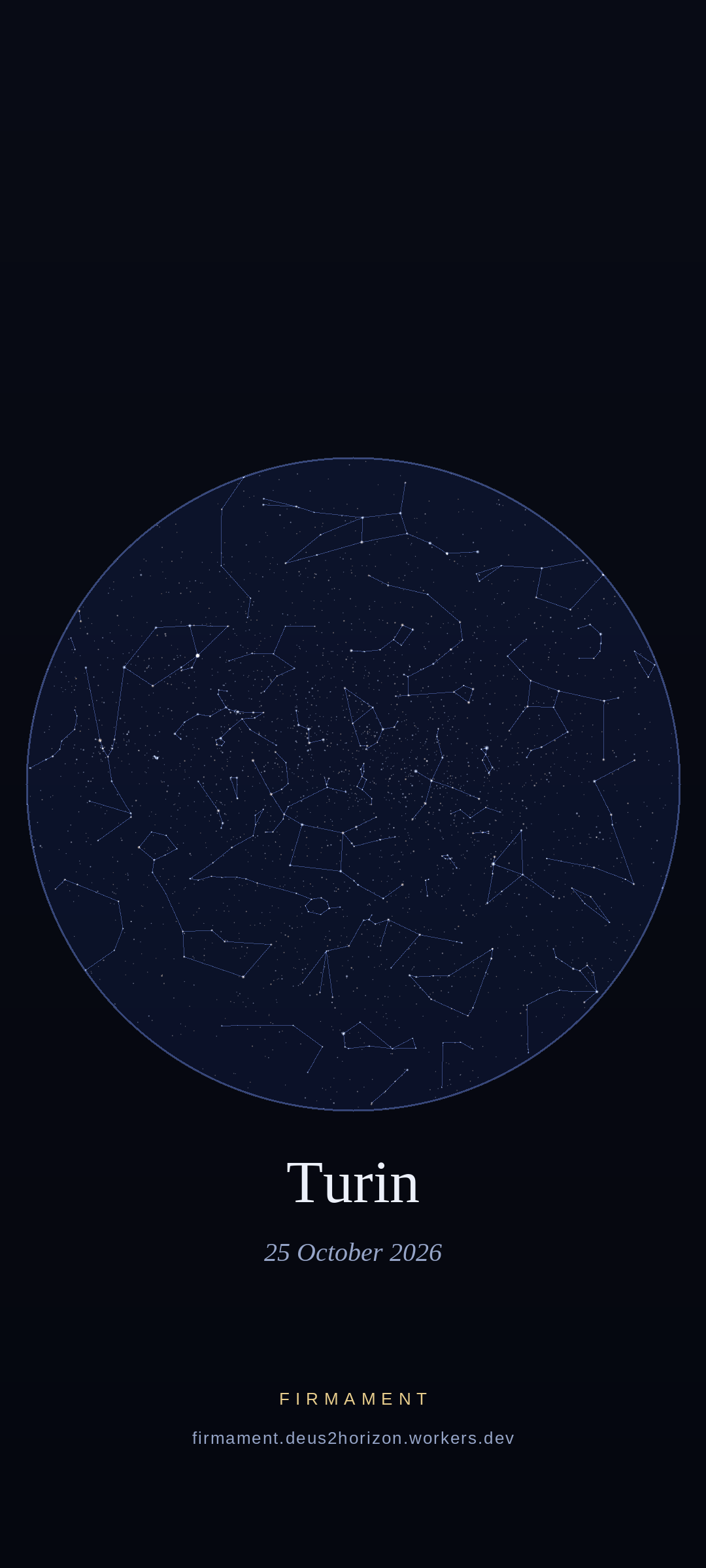 Night sky over Turin, Italy on 25 October 2026