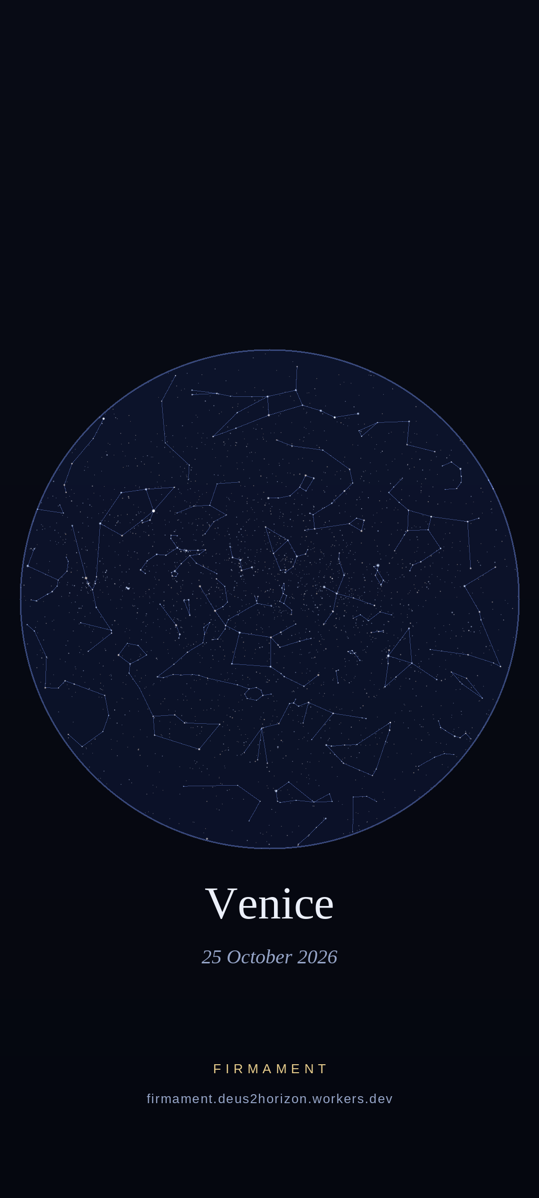 Night sky over Venice, Italy on 25 October 2026