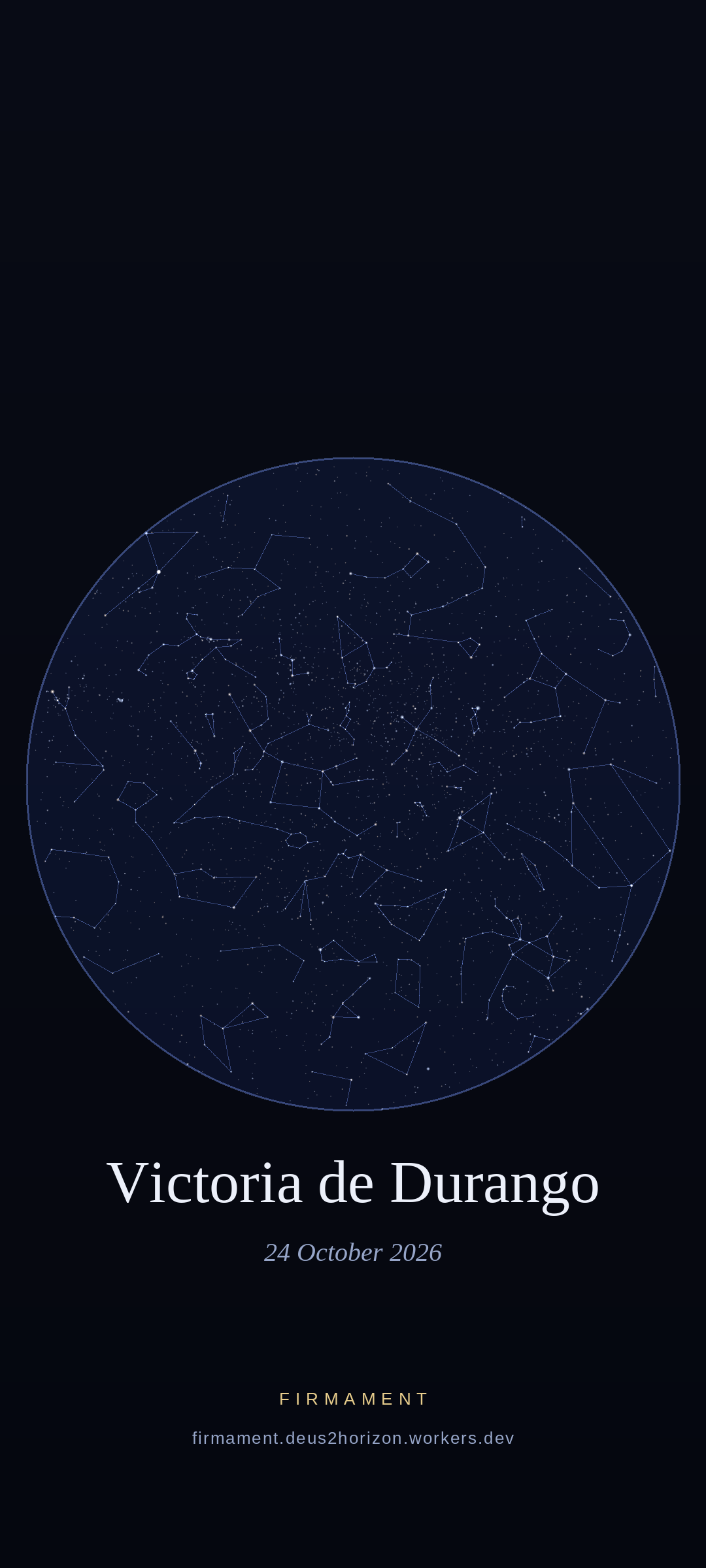 Night sky over Victoria de Durango, Mexico on 24 October 2026