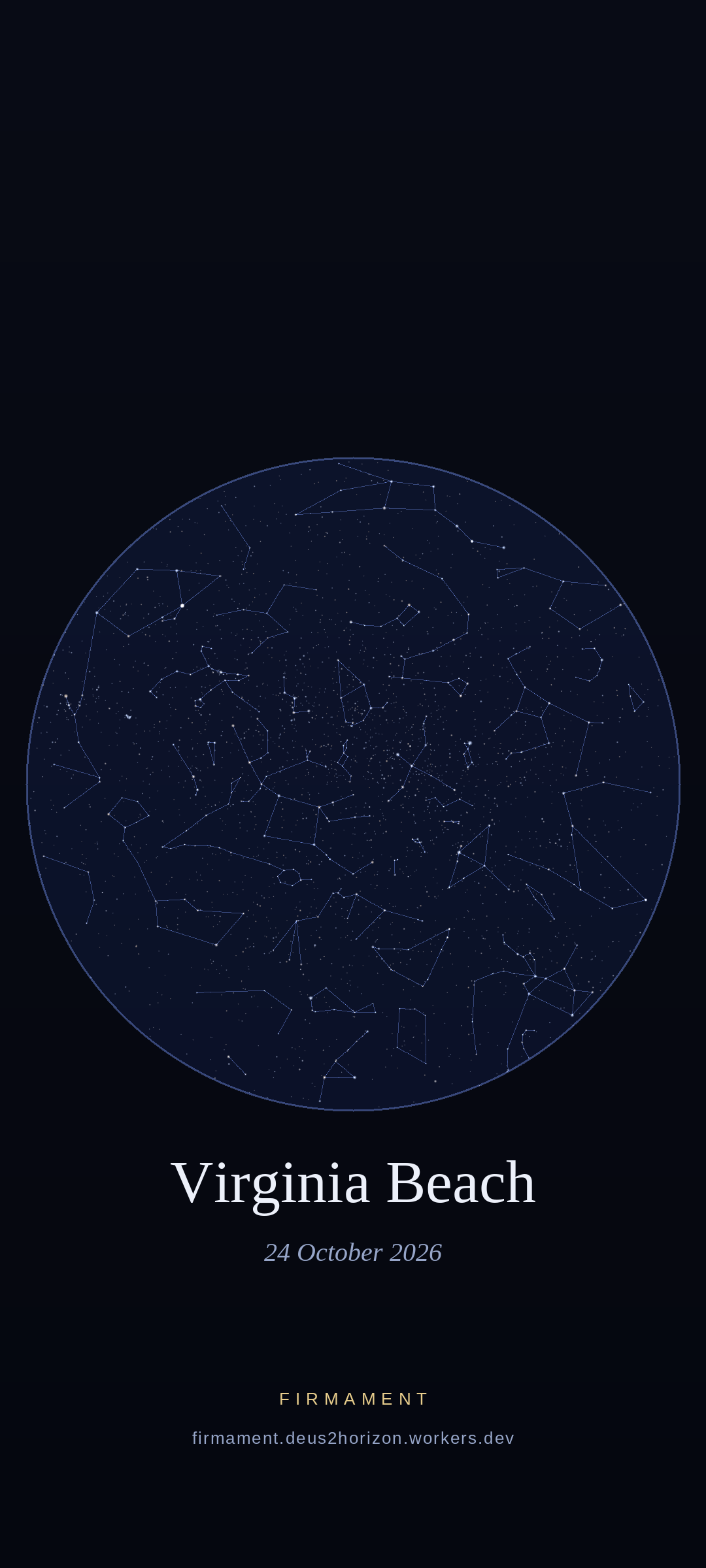 Night sky over Virginia Beach, United States on 24 October 2026