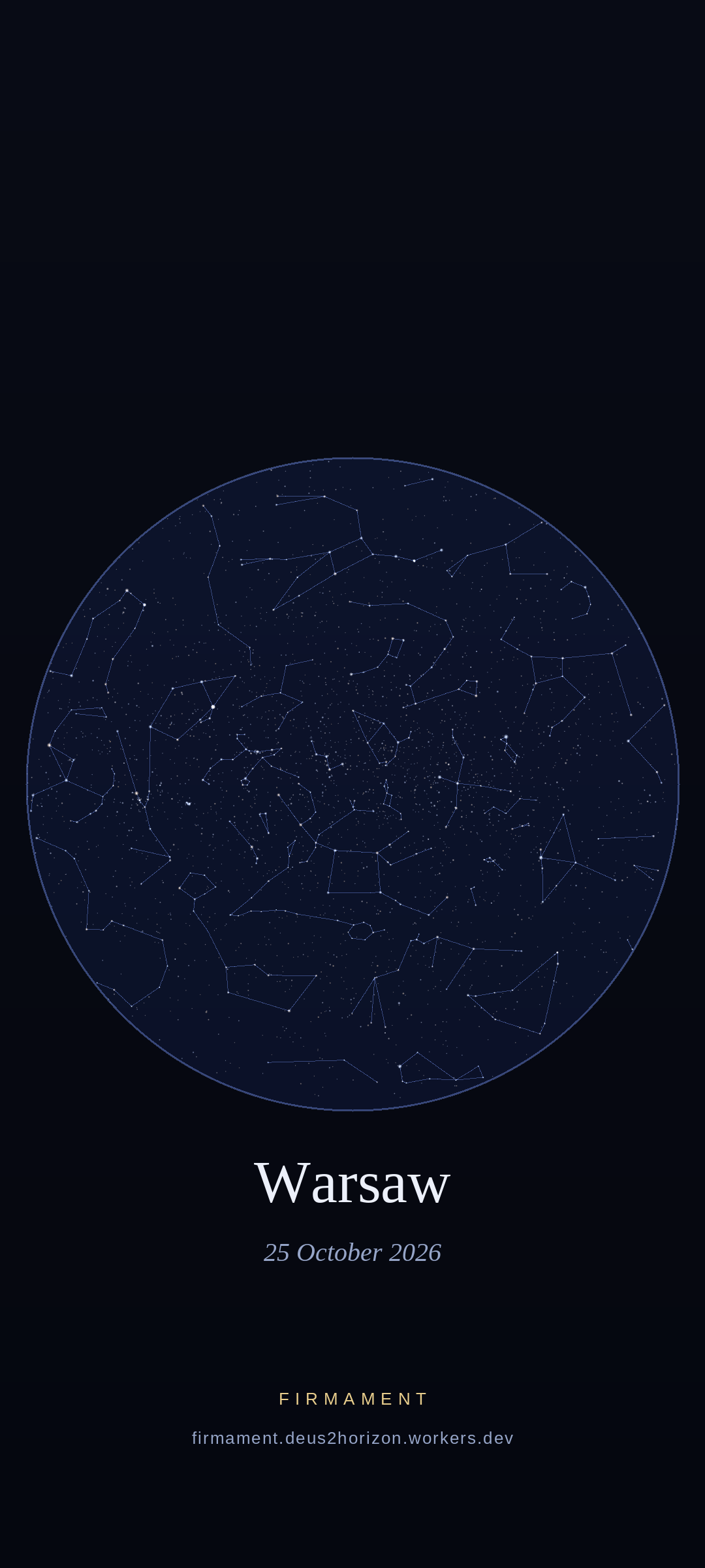 Céu noturno sobre Warsaw, Poland em 25 de outubro de 2026