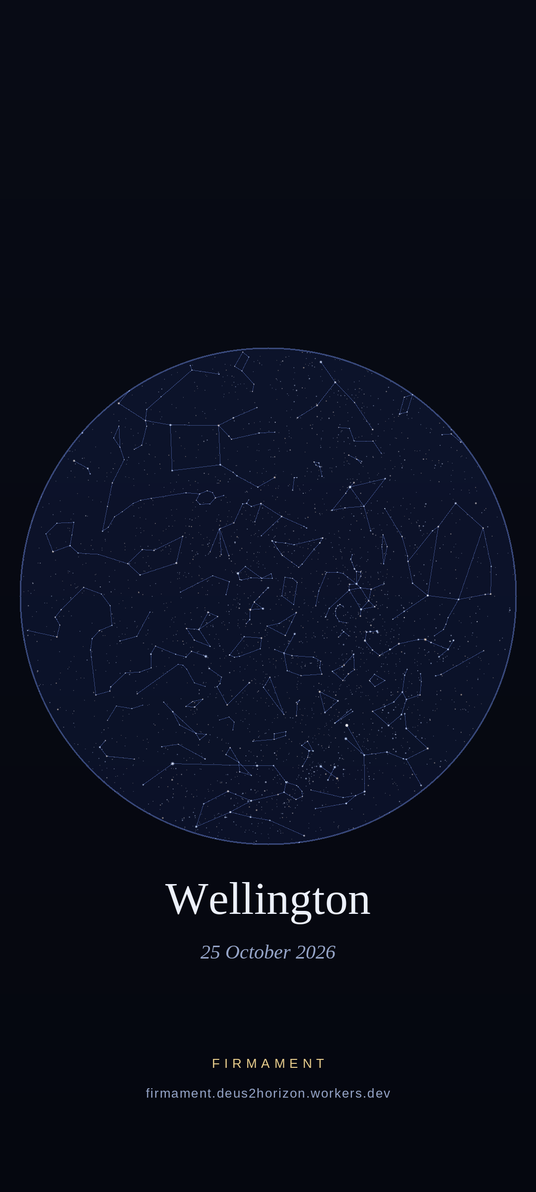 Night sky over Wellington, New Zealand on 25 October 2026