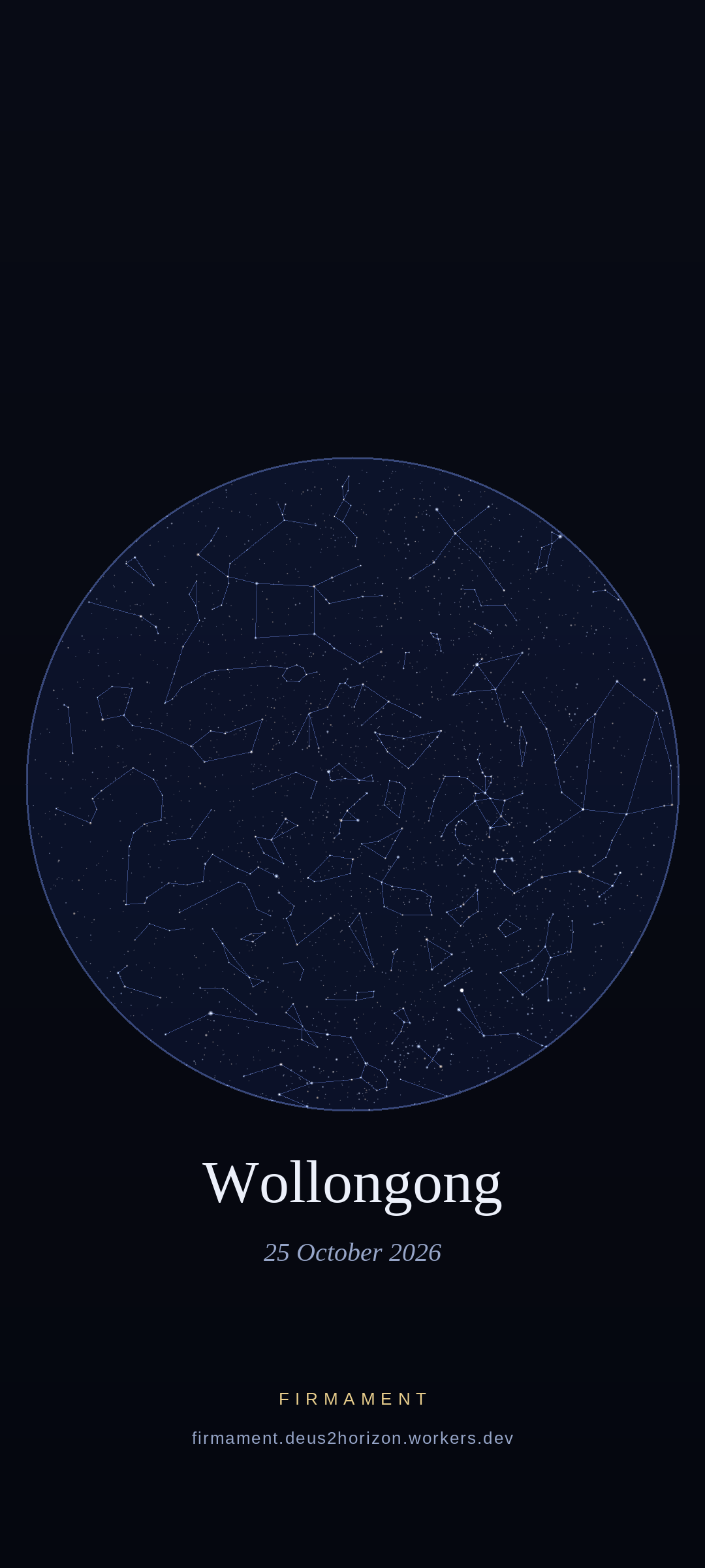 Cielo notturno sopra Wollongong, Australia il 25 ottobre 2026