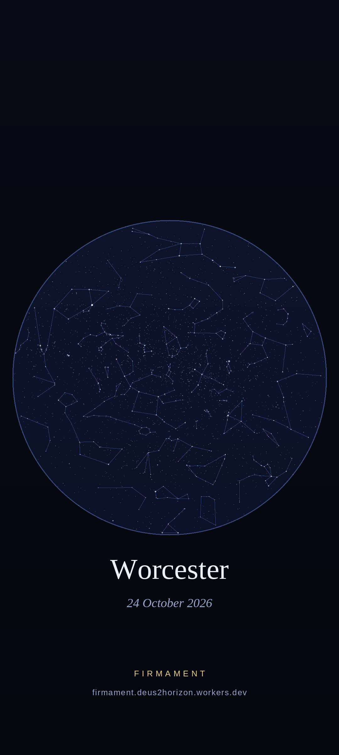 Night sky over Worcester, United States on 24 October 2026