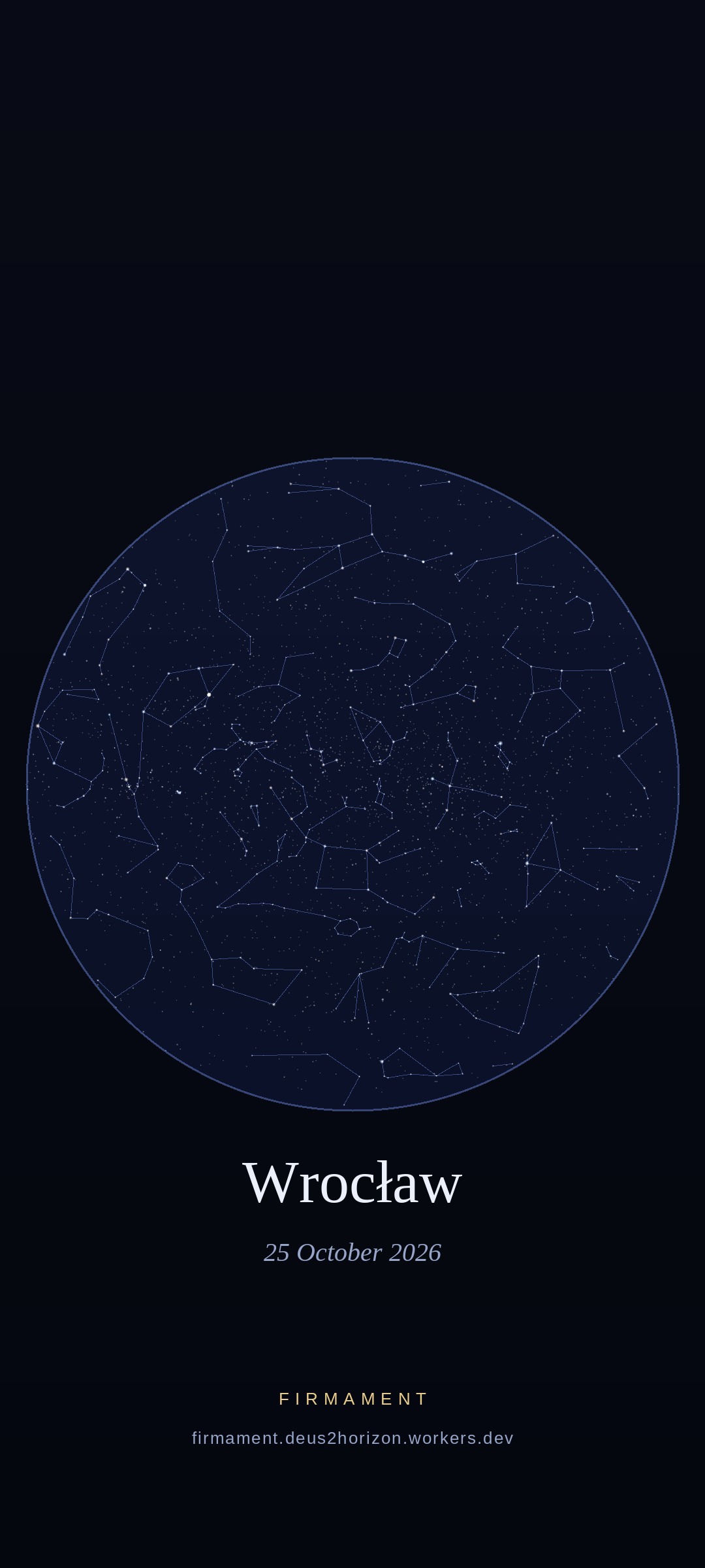 Céu noturno sobre Wrocław, Poland em 25 de outubro de 2026