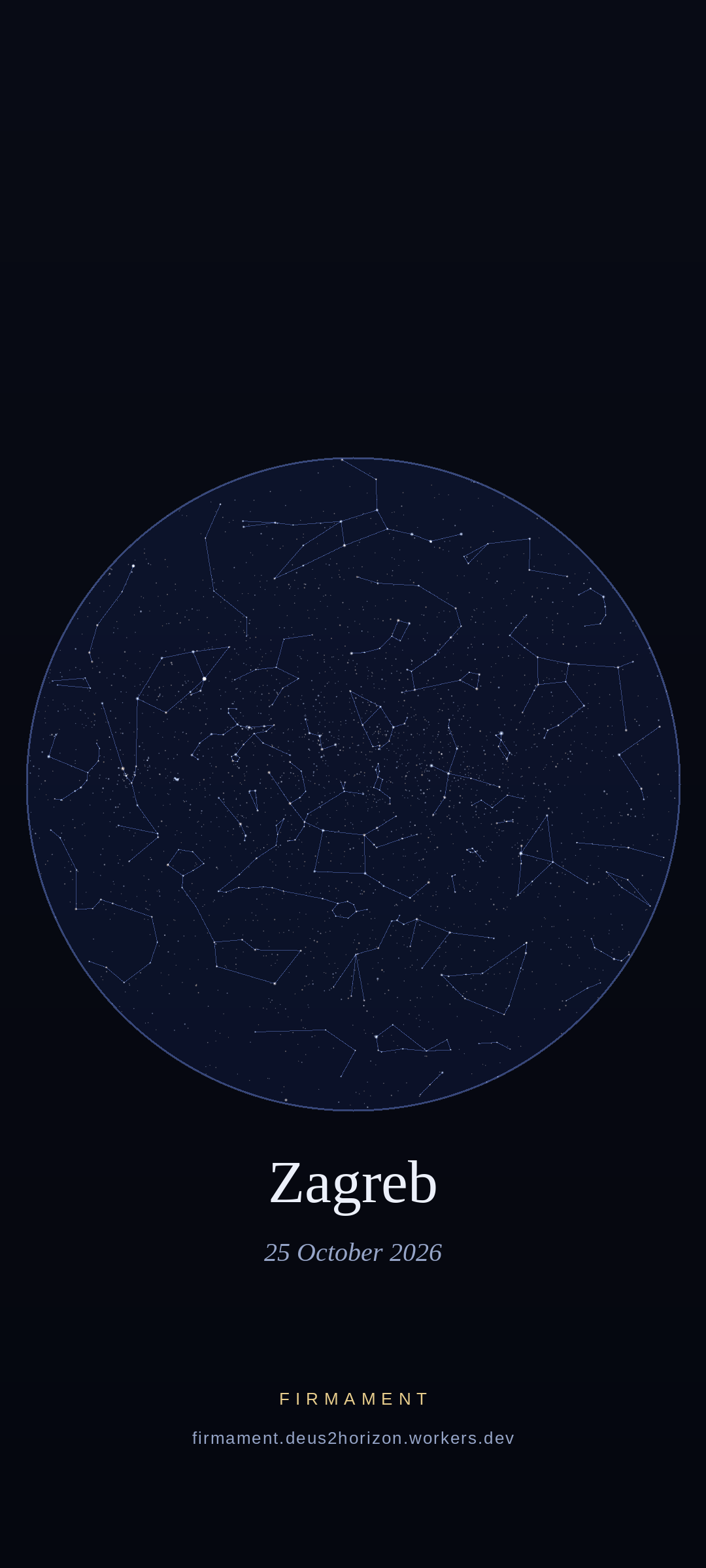 Cielo notturno sopra Zagreb, Croatia il 25 ottobre 2026
