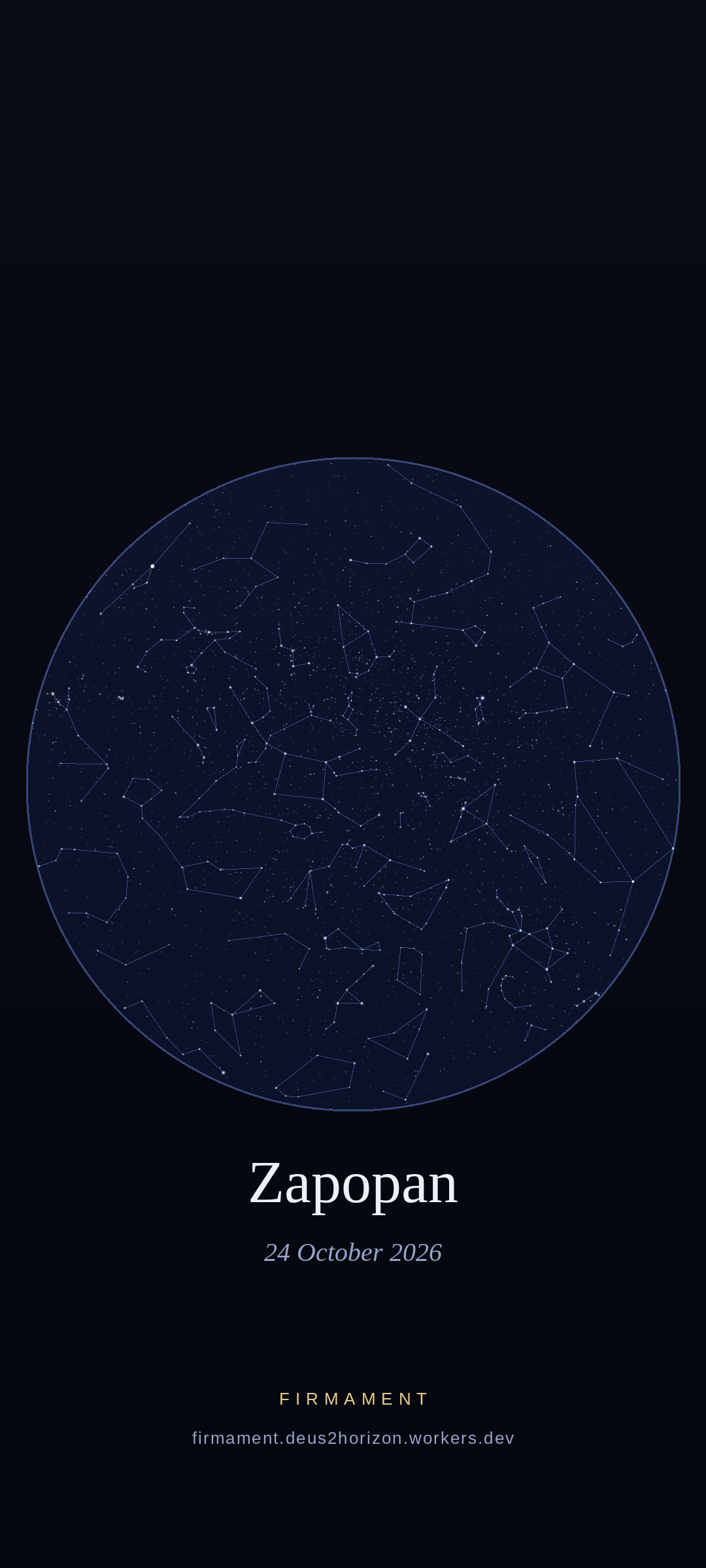 Cielo notturno sopra Zapopan, Mexico il 24 ottobre 2026