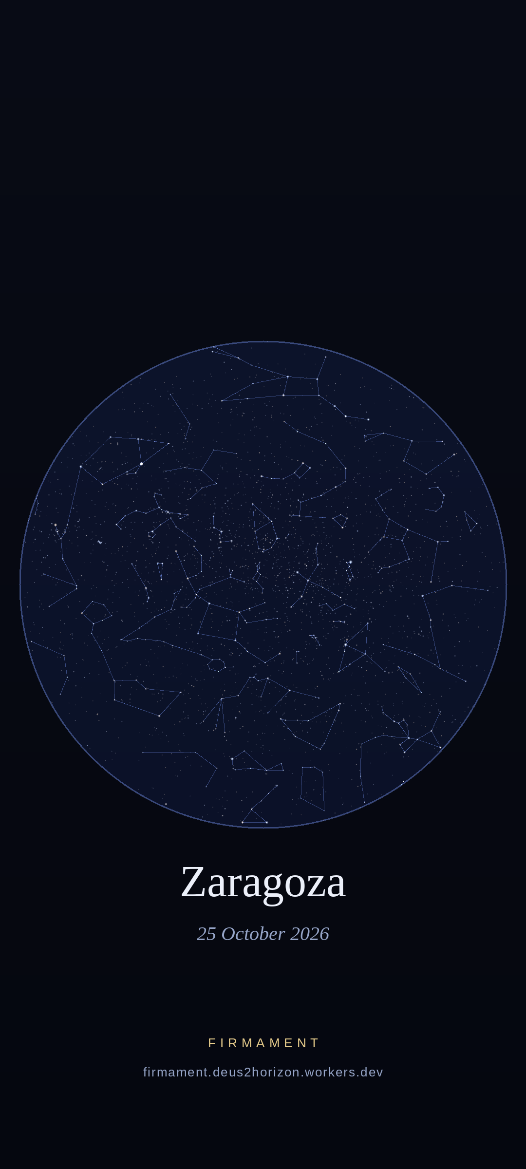 Night sky over Zaragoza, Spain on 25 October 2026