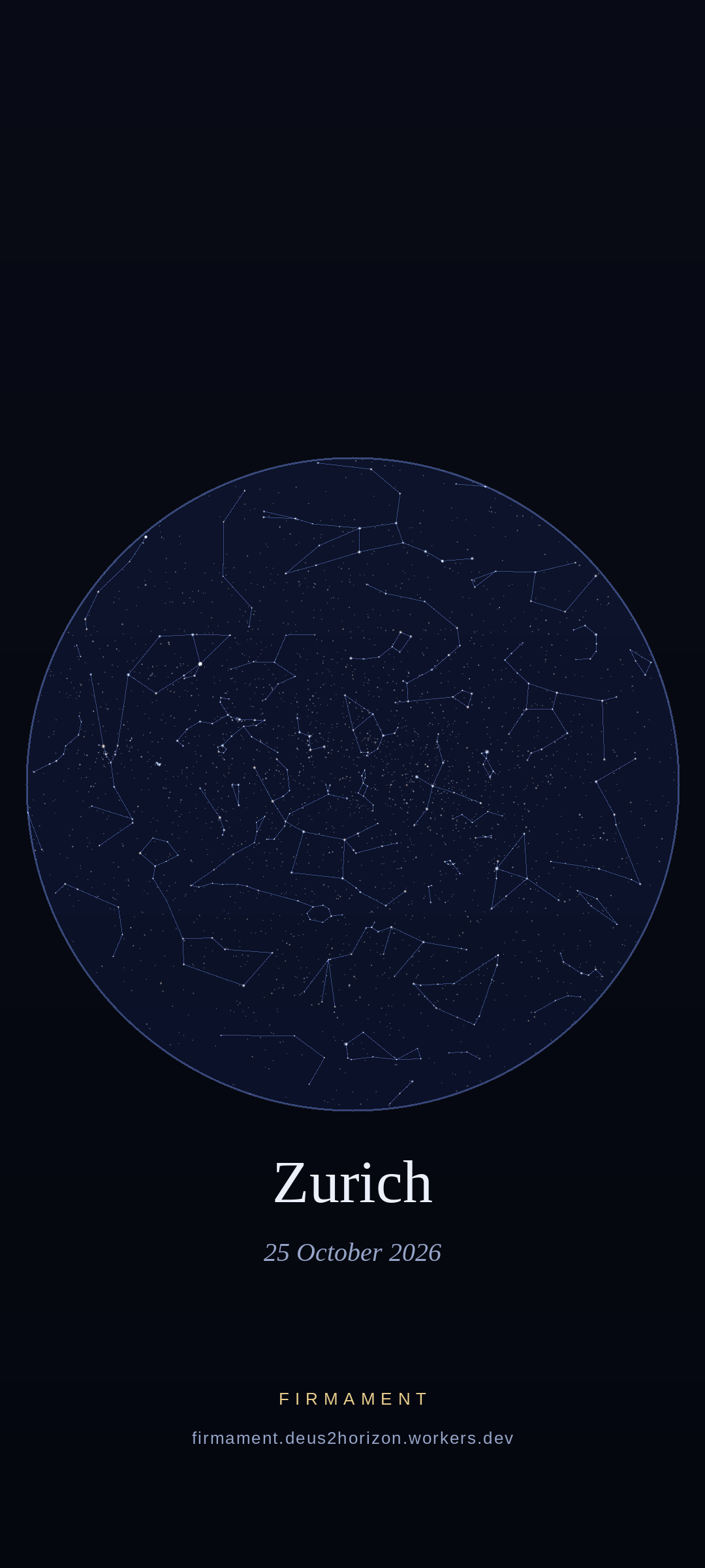 Céu noturno sobre Zurich, Switzerland em 25 de outubro de 2026
